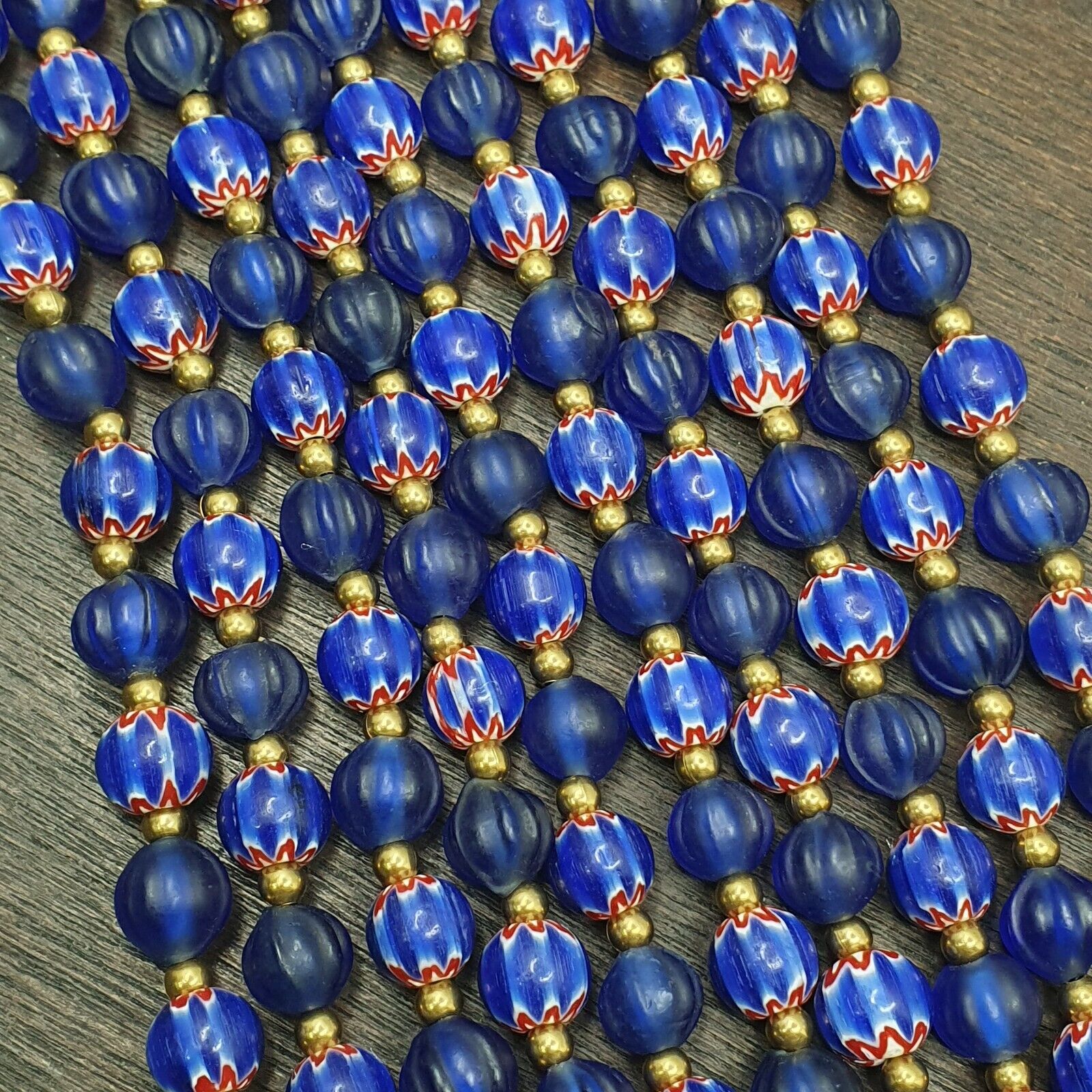 Venetian Style Vintage Blue Chevron, African Blue Glass Beads Necklace CHR-2