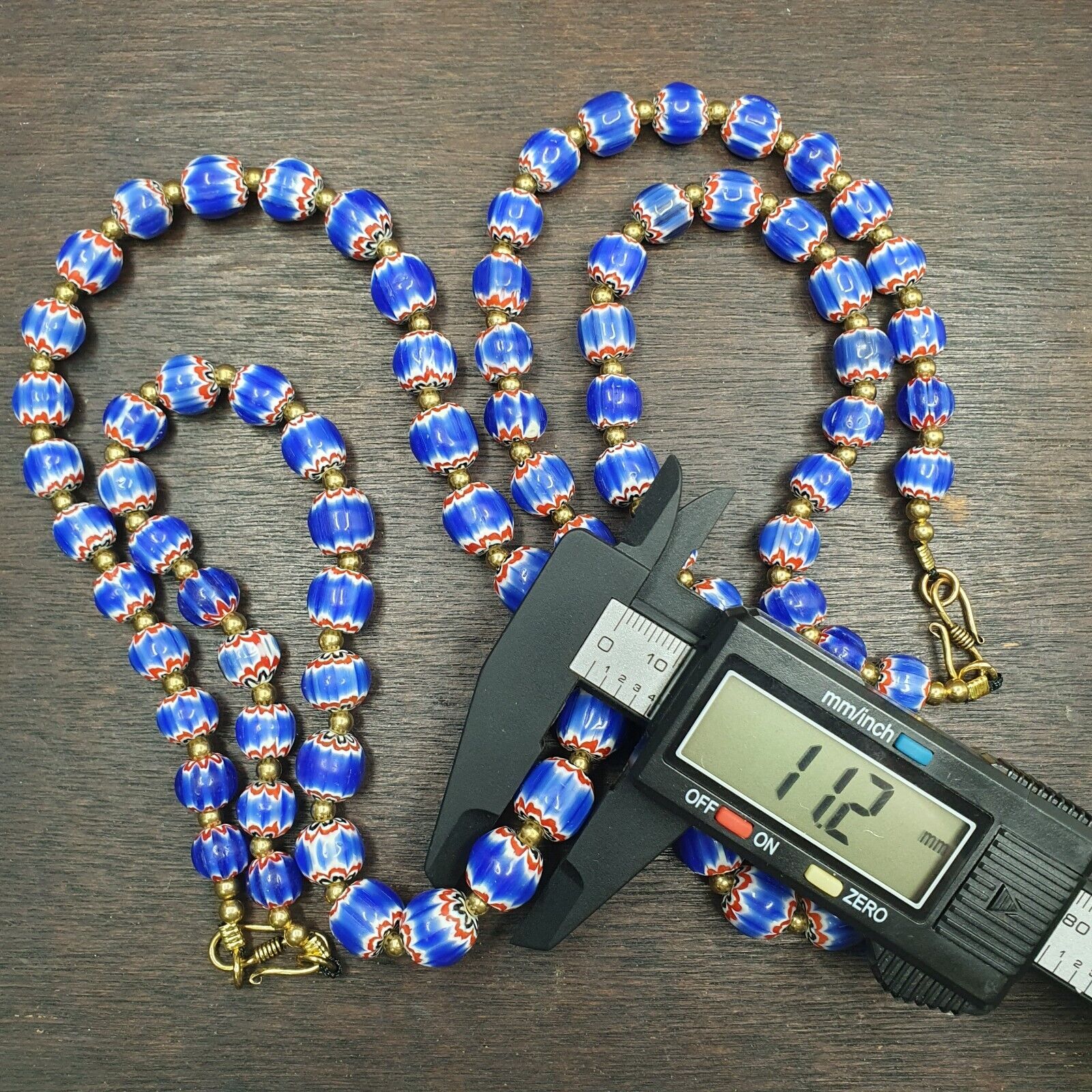 Vintage Blue Chevron Venetian Style Multilayers Glass Beads Necklace CHR-1