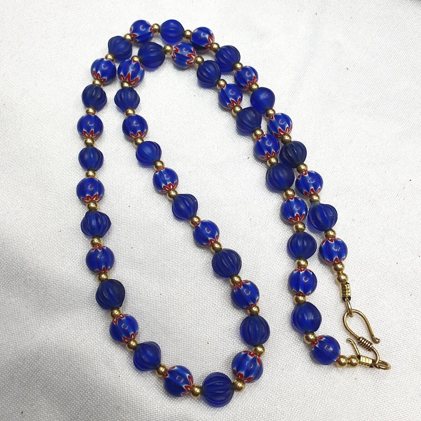 Venetian Style Vintage Blue Chevron, African Blue Glass Beads Necklace CHR-2