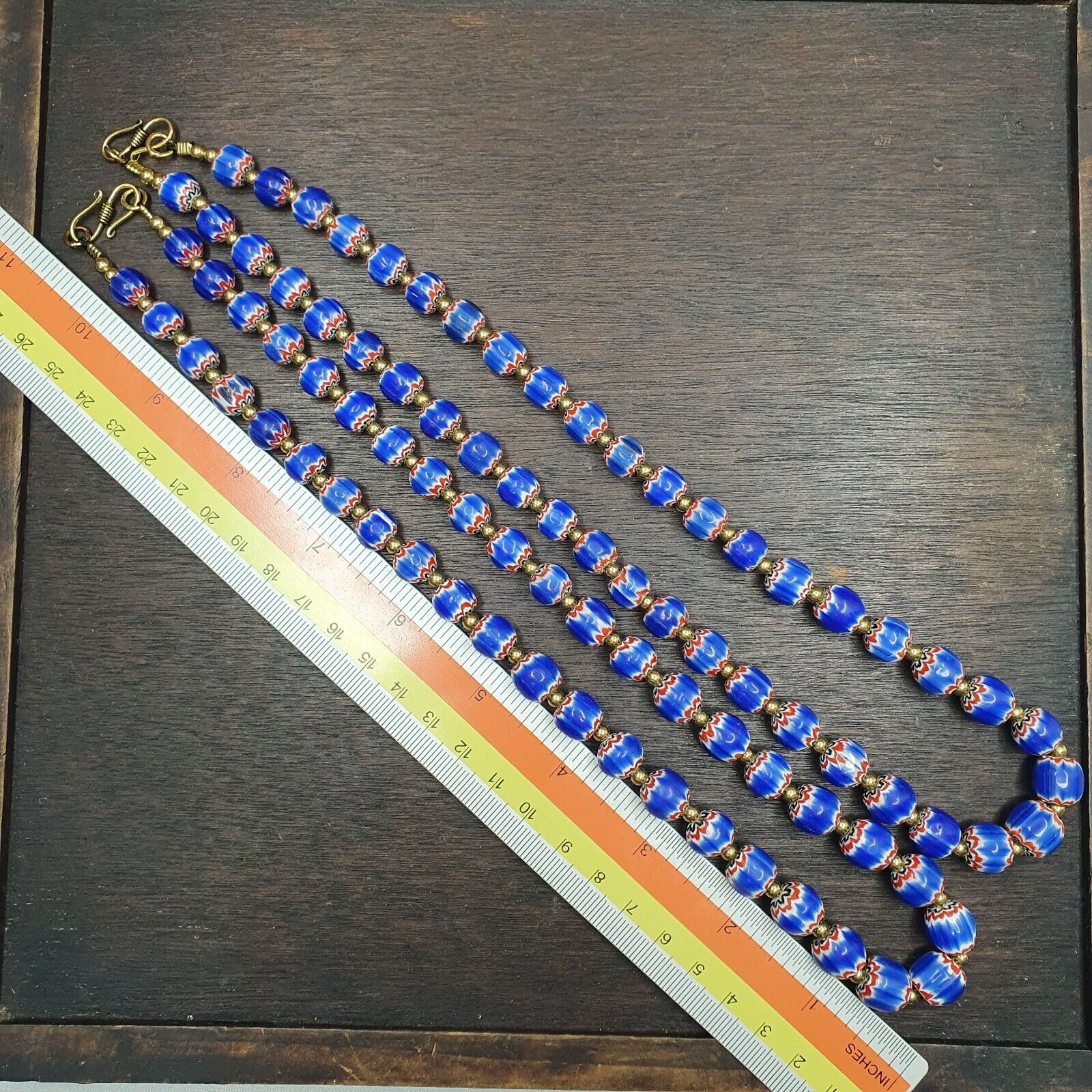 Vintage Blue Chevron Venetian Style Multilayers Glass Beads Necklace CHR-1