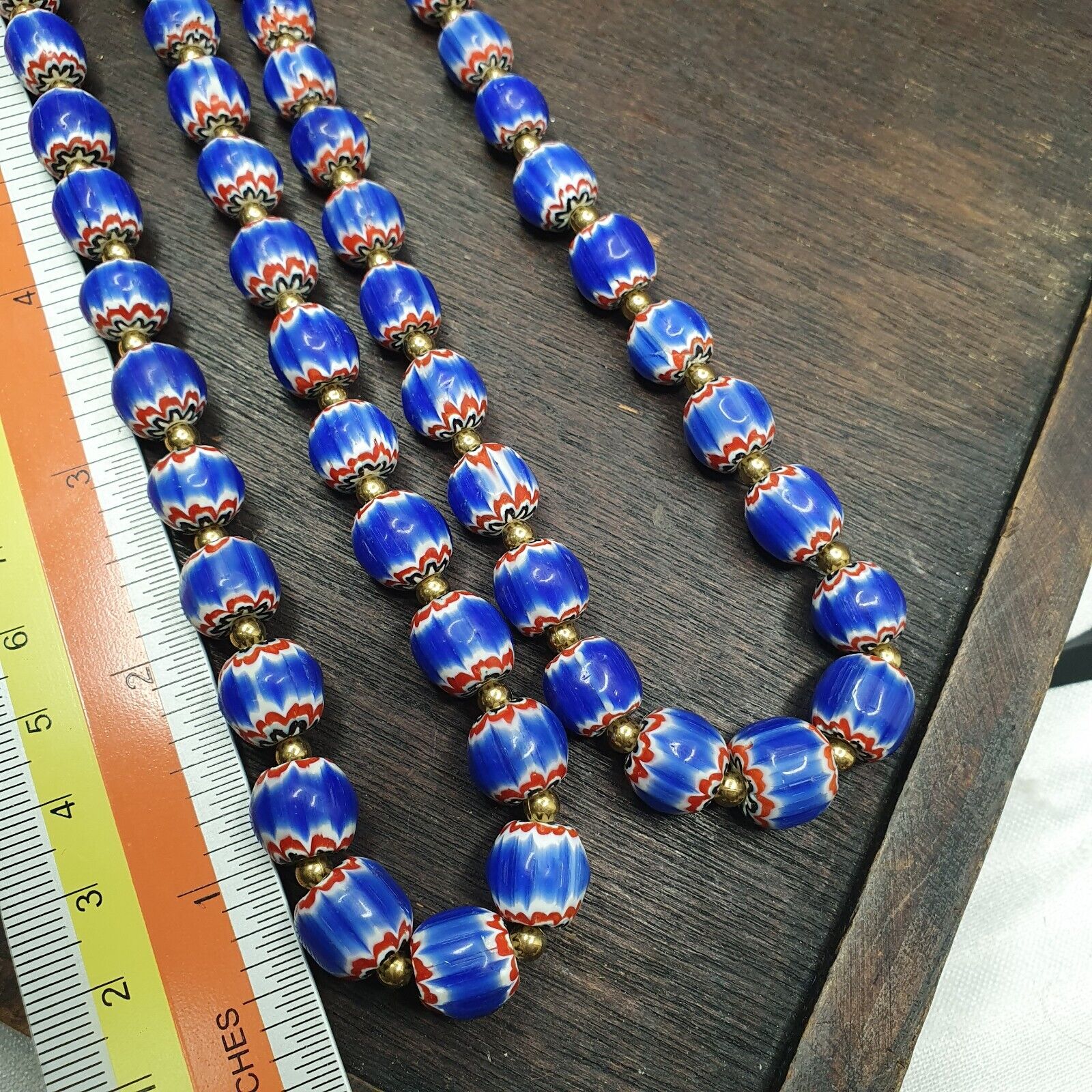 Vintage Blue Chevron Venetian Style Multilayers Glass Beads Necklace CHR-1