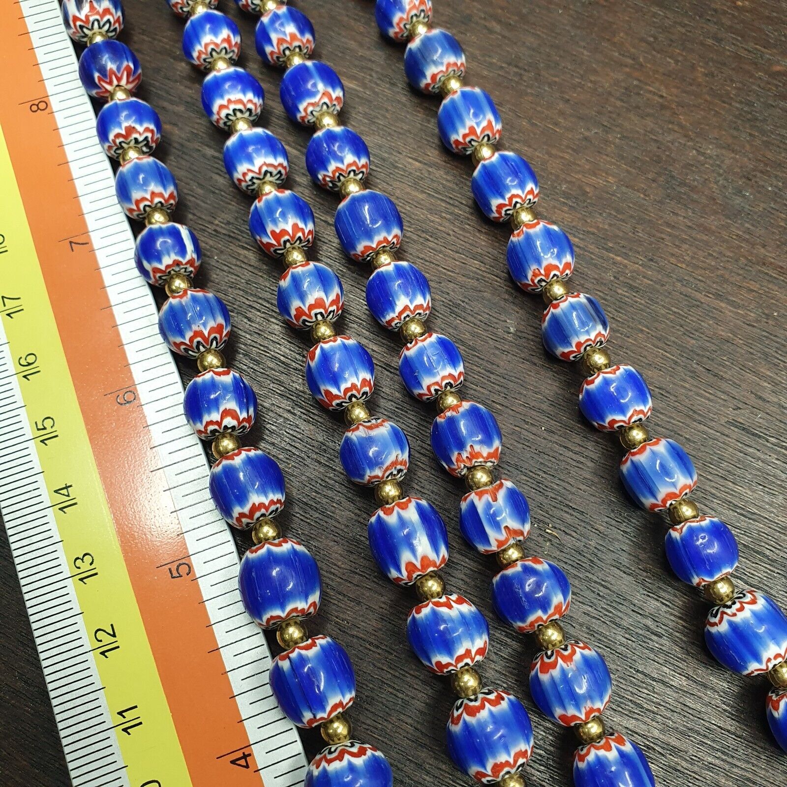 Vintage Blue Chevron Venetian Style Multilayers Glass Beads Necklace CHR-1