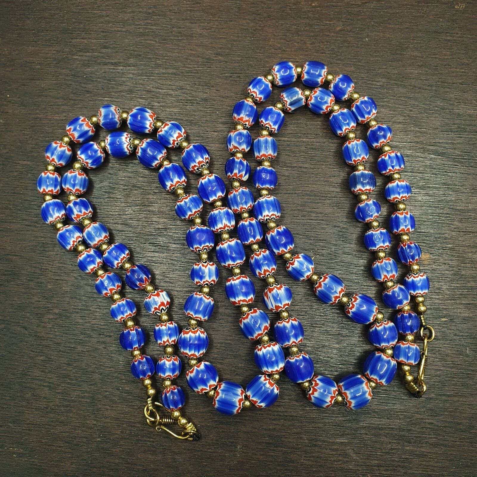 Vintage Blue Chevron Venetian Style Multilayers Glass Beads Necklace CHR-1