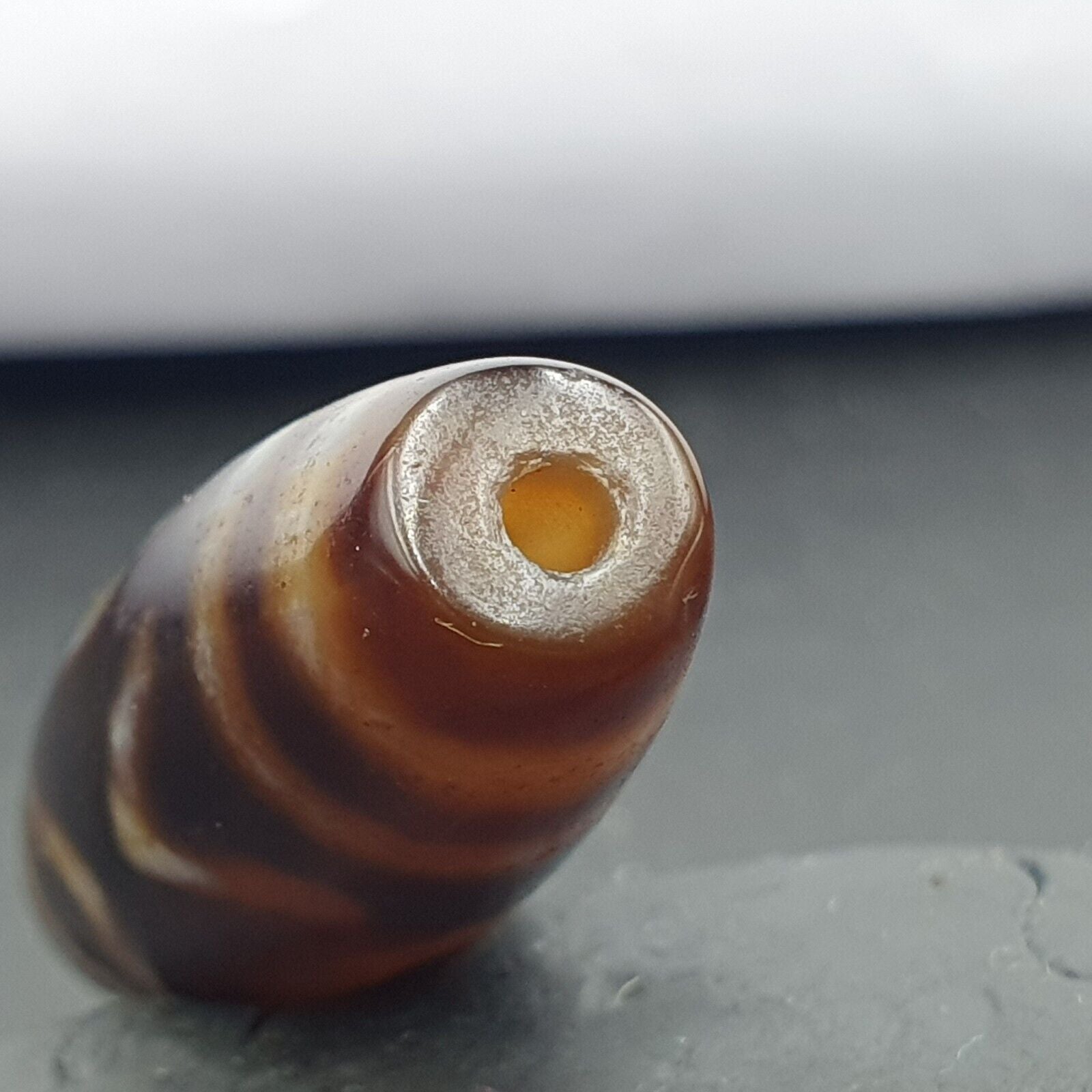 Tibetan Old Agate Dzi Bead ‘ 2 Eyes ’ TOTEM Amulet Pendant