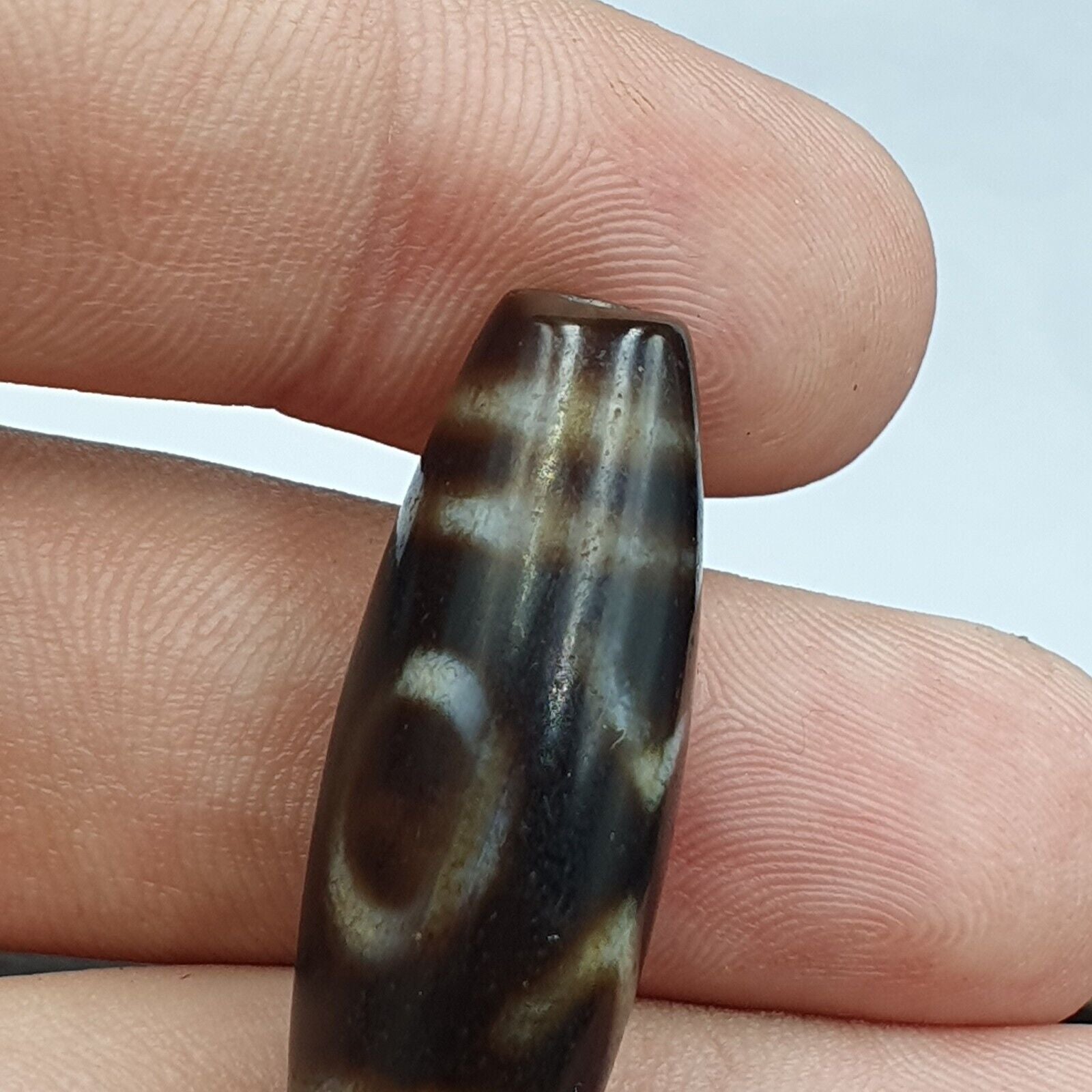 Tibetan Old Agate Dzi Bead ‘ 2 Eyes ’ TOTEM Amulet Pendant