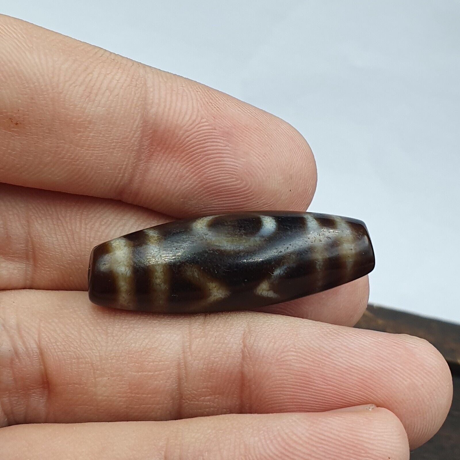 Tibetan Old Agate Dzi Bead ‘ 2 Eyes ’ TOTEM Amulet Pendant
