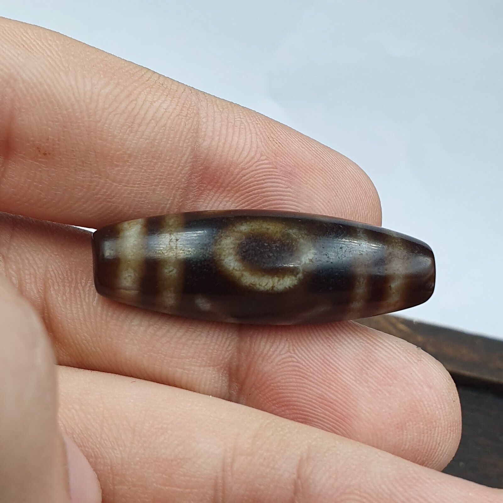 Tibetan Old Agate Dzi Bead ‘ 2 Eyes ’ TOTEM Amulet Pendant