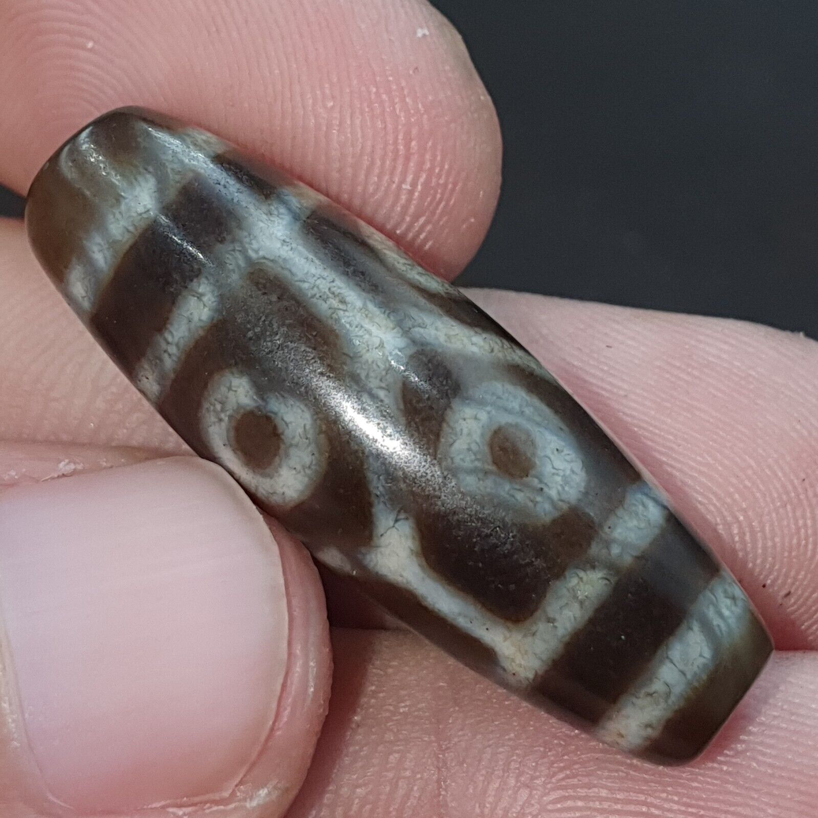 Round totem Heaven 6 Eyes Tibetan Old Agate Dzi Bead Amulet Pendant