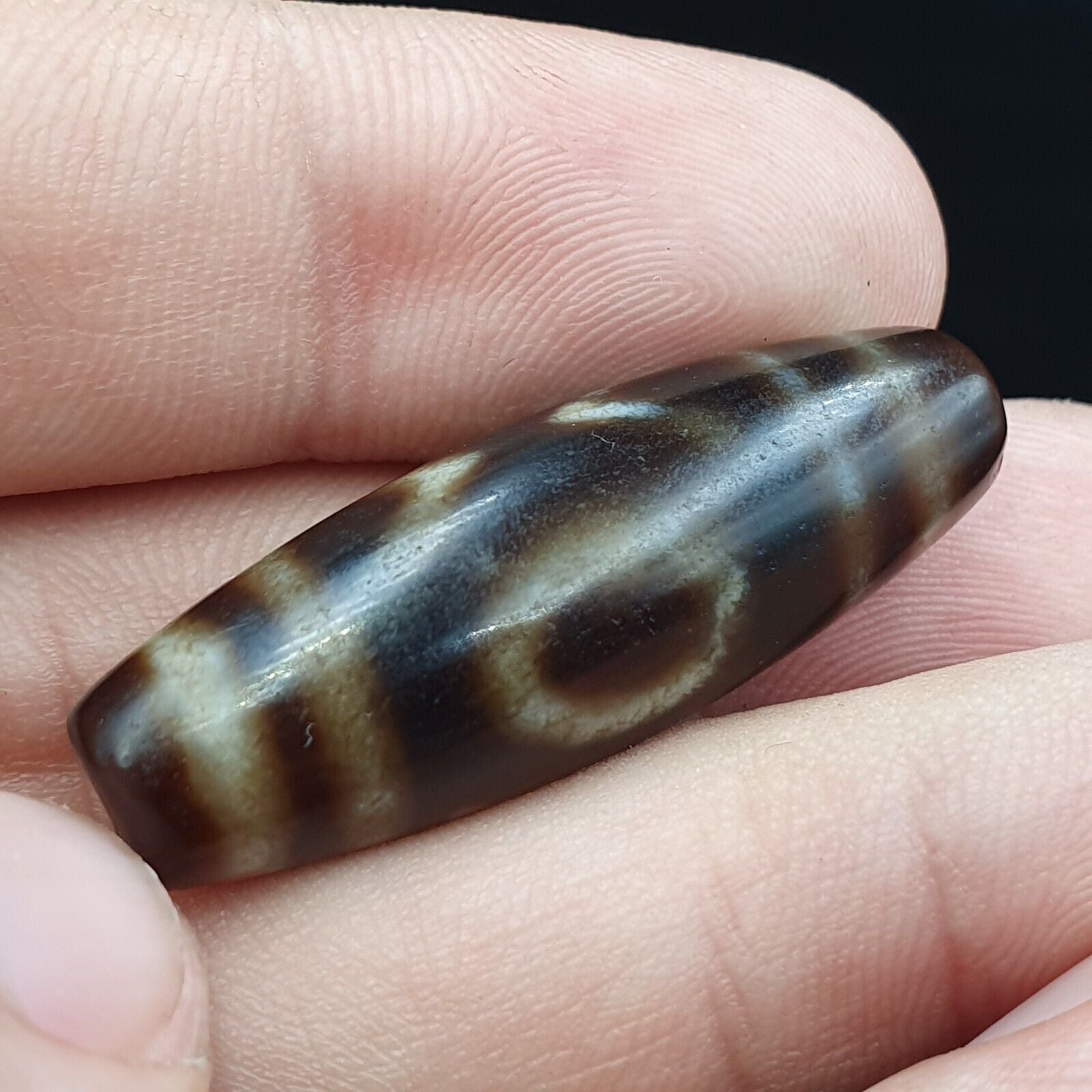 Tibetan Old Agate Dzi Bead ‘ 2 Eyes ’ TOTEM Amulet Pendant