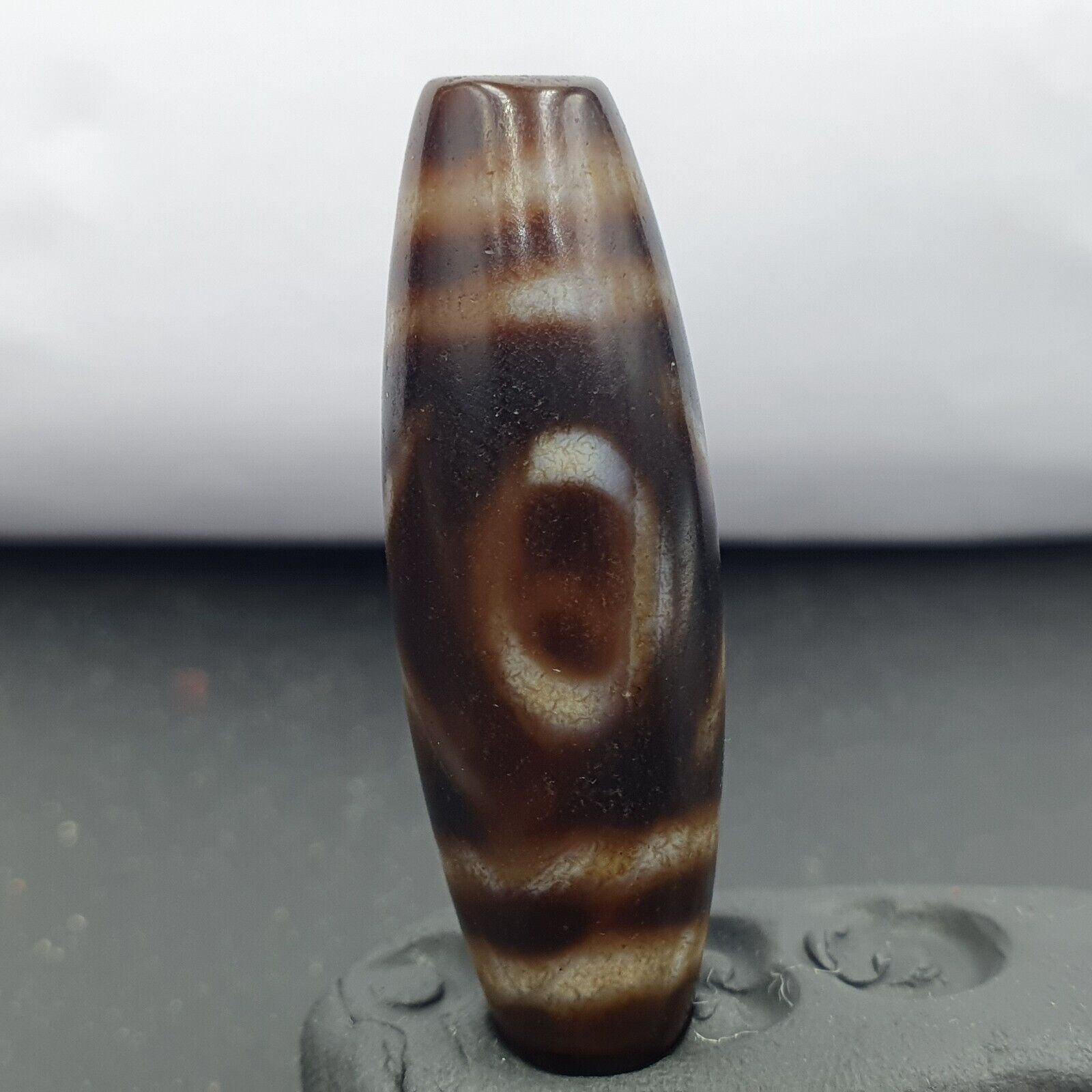 Tibetan Old Agate Dzi Bead ‘ 2 Eyes ’ TOTEM Amulet Pendant