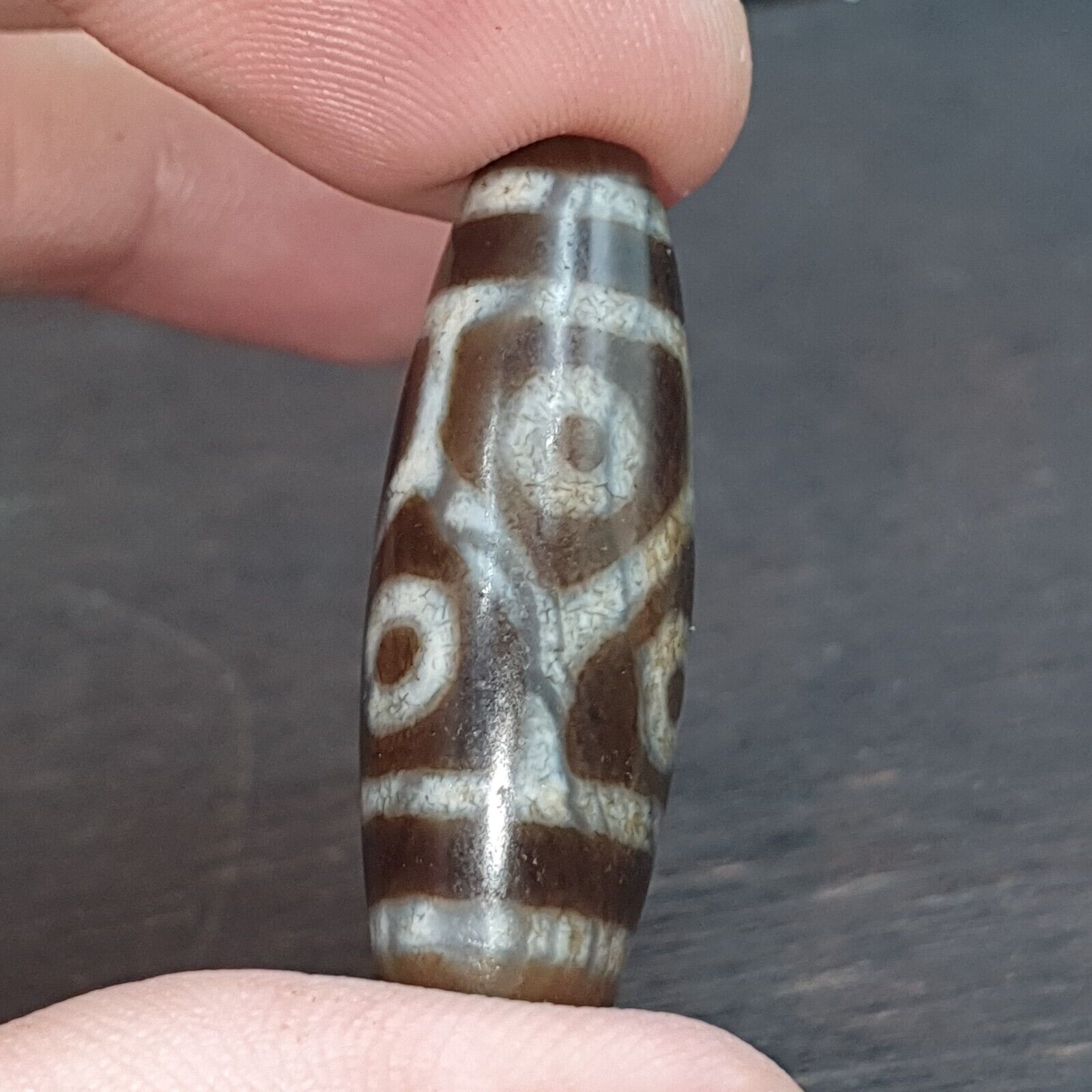 Round totem Heaven 6 Eyes Tibetan Old Agate Dzi Bead Amulet Pendant