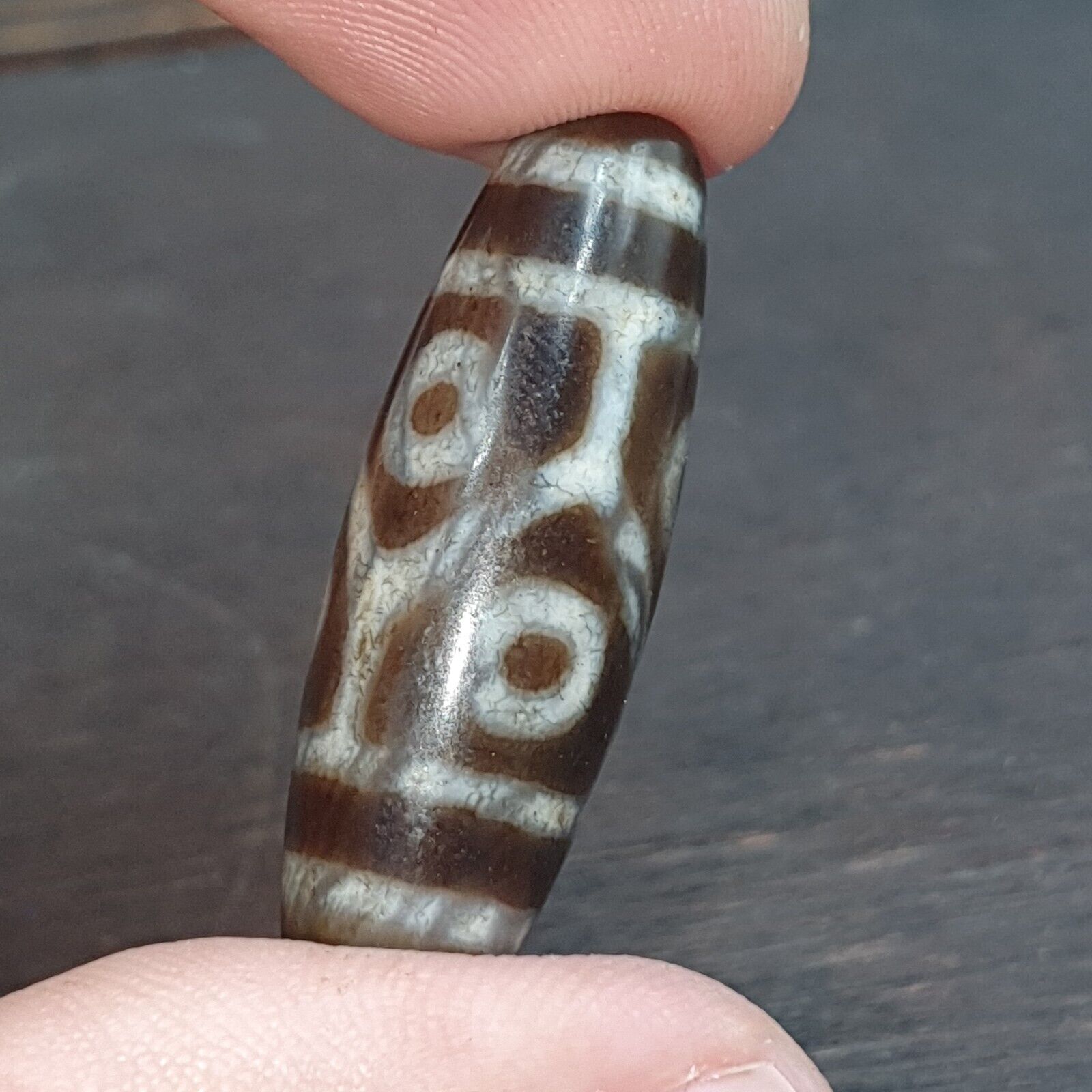 Round totem Heaven 6 Eyes Tibetan Old Agate Dzi Bead Amulet Pendant