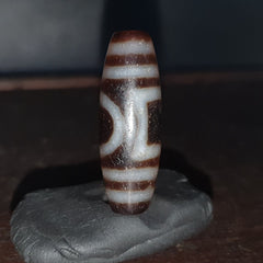 Tibetan Old Agate Dzi Bead ‘ 2 Eyes ’ Circle & Square TOTEM Amulet Pendant