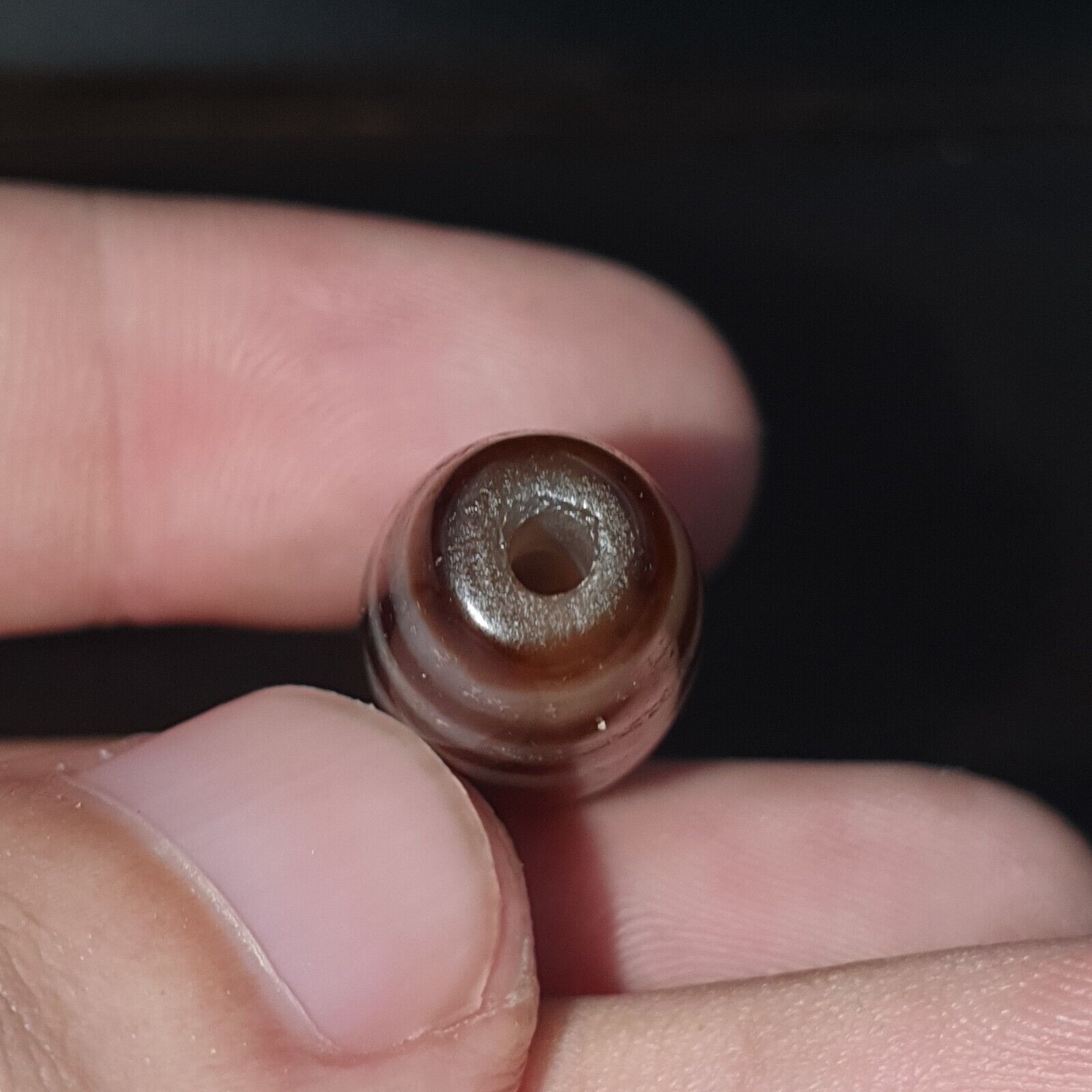 Tibetan Old Agate Dzi Bead ‘ 2 Eyes ’ Circle & Square TOTEM Amulet Pendant