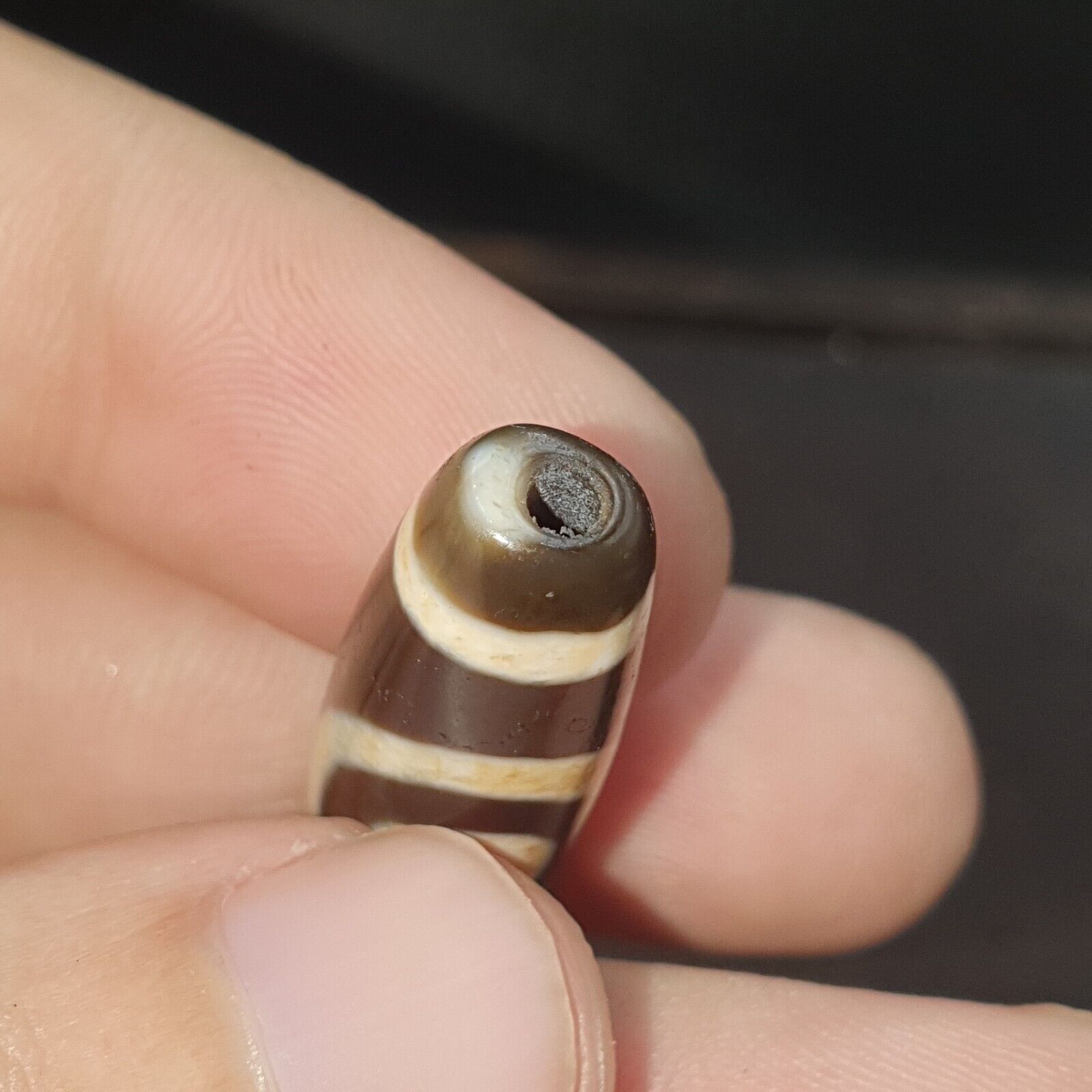 Round totem Tibetan Old Agate Dzi Bead" Heaven & Earth " Amulet Pendant