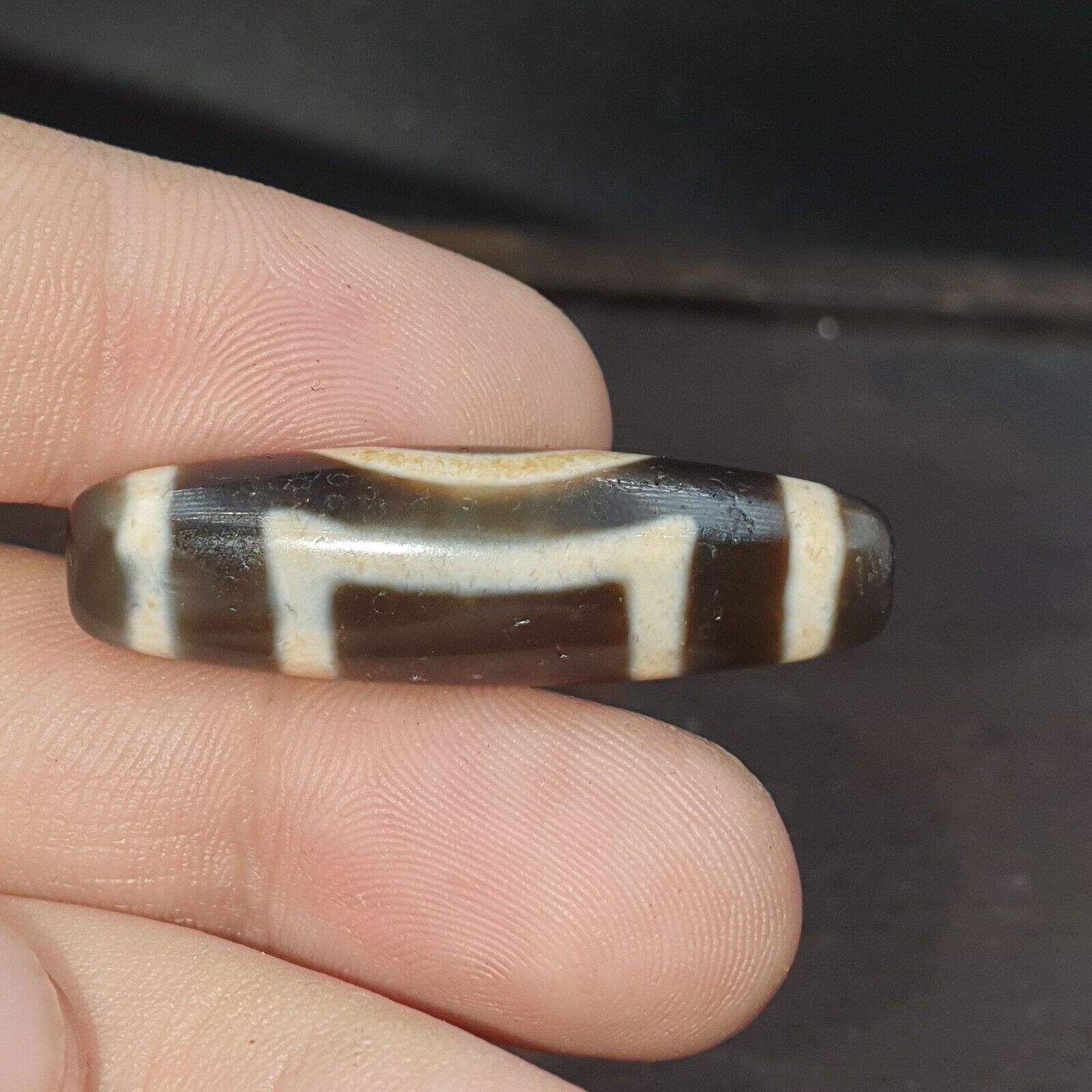 Round totem Tibetan Old Agate Dzi Bead" Heaven & Earth " Amulet Pendant