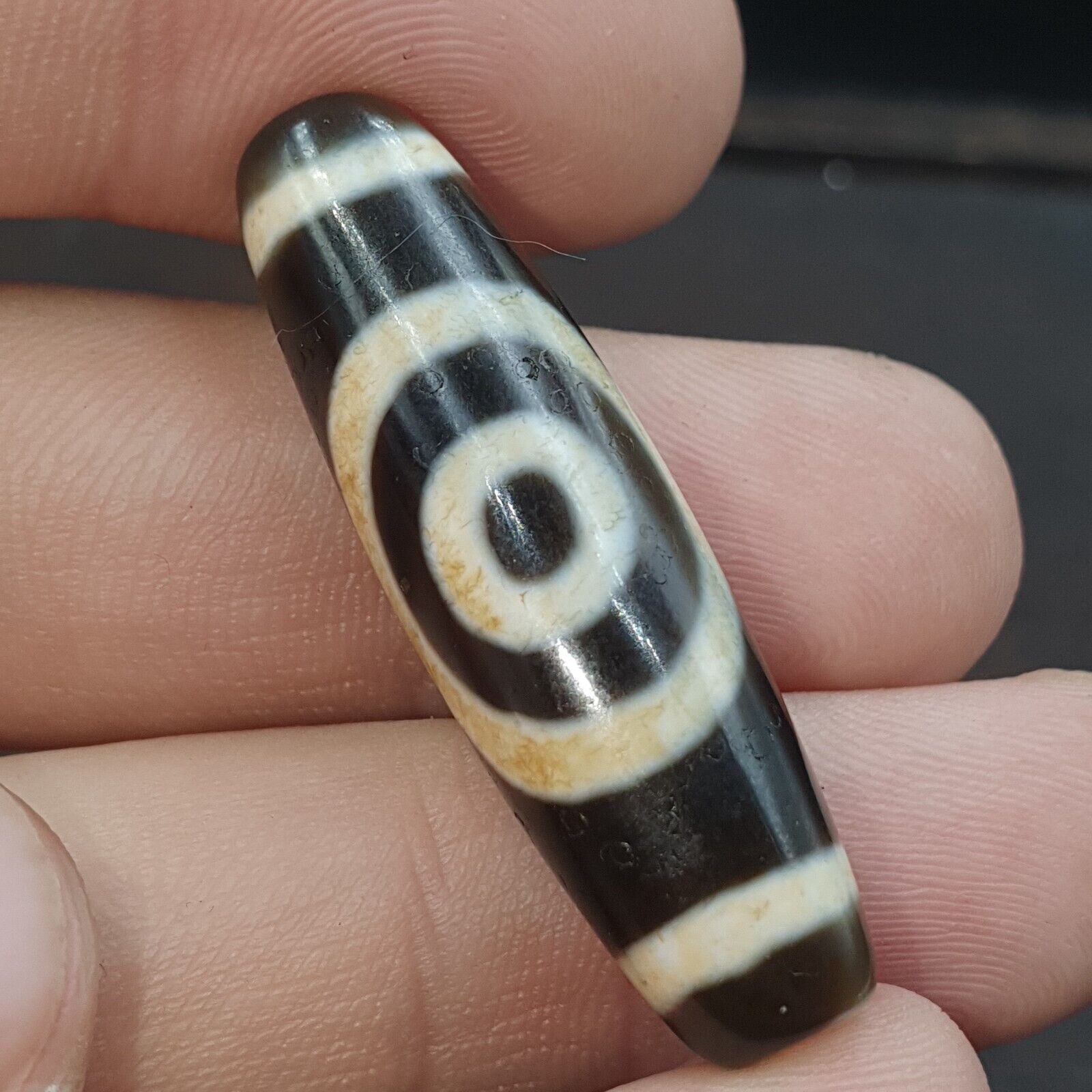 Round totem Tibetan Old Agate Dzi Bead" Heaven & Earth " Amulet Pendant