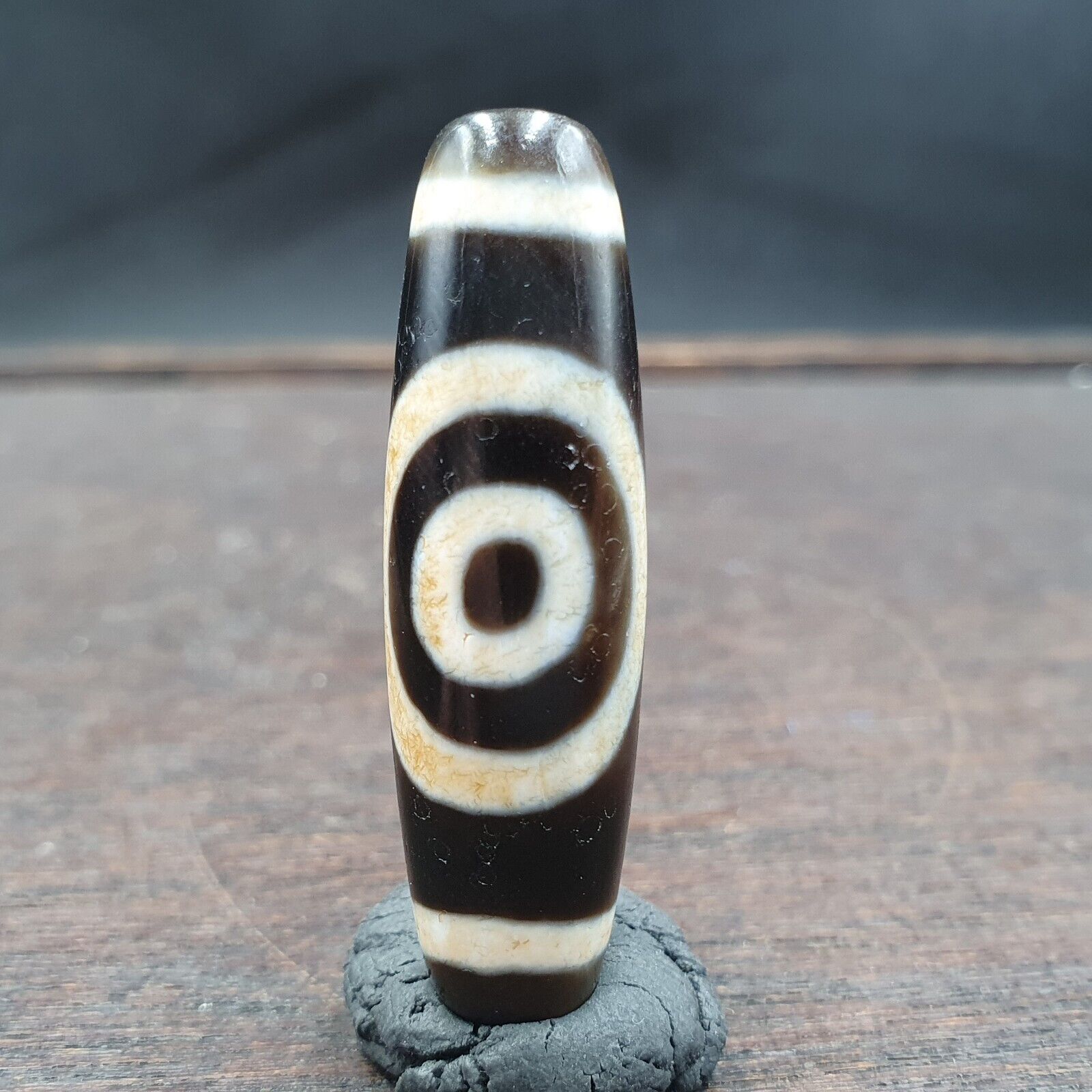 Round totem Tibetan Old Agate Dzi Bead" Heaven & Earth " Amulet Pendant