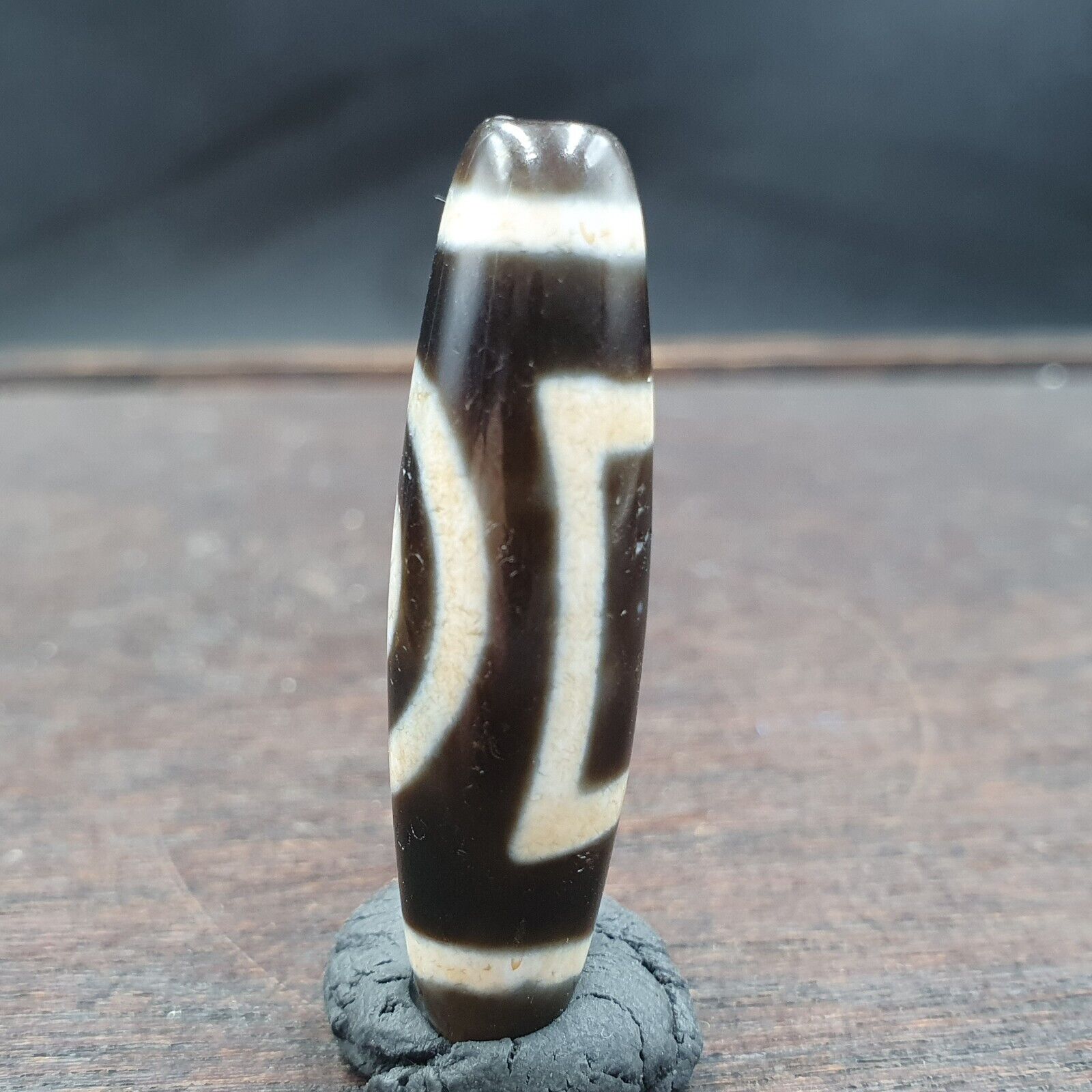 Round totem Tibetan Old Agate Dzi Bead" Heaven & Earth " Amulet Pendant