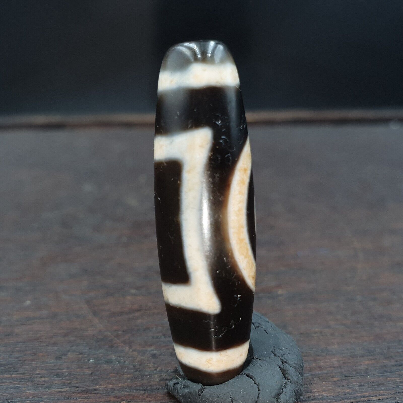 Round totem Tibetan Old Agate Dzi Bead" Heaven & Earth " Amulet Pendant