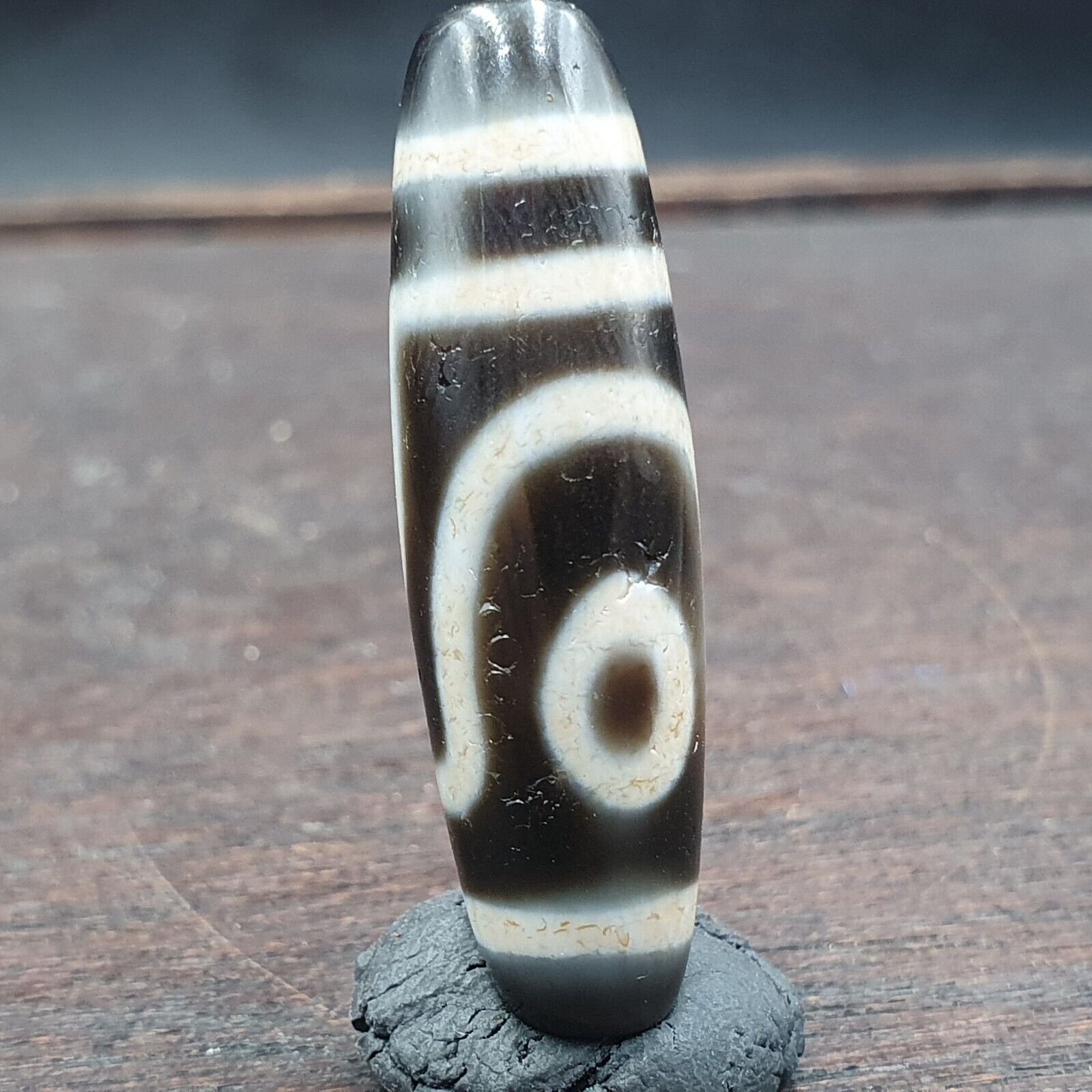 Tibetan Top old Gray Agate 2 EYE Symbolize dZi Bead Totem Pendant
