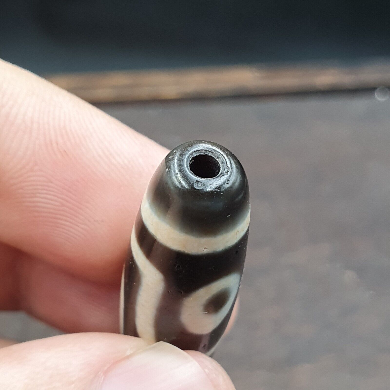 Tibetan Top old Gray Agate 2 EYE Symbolize dZi Bead Totem Pendant