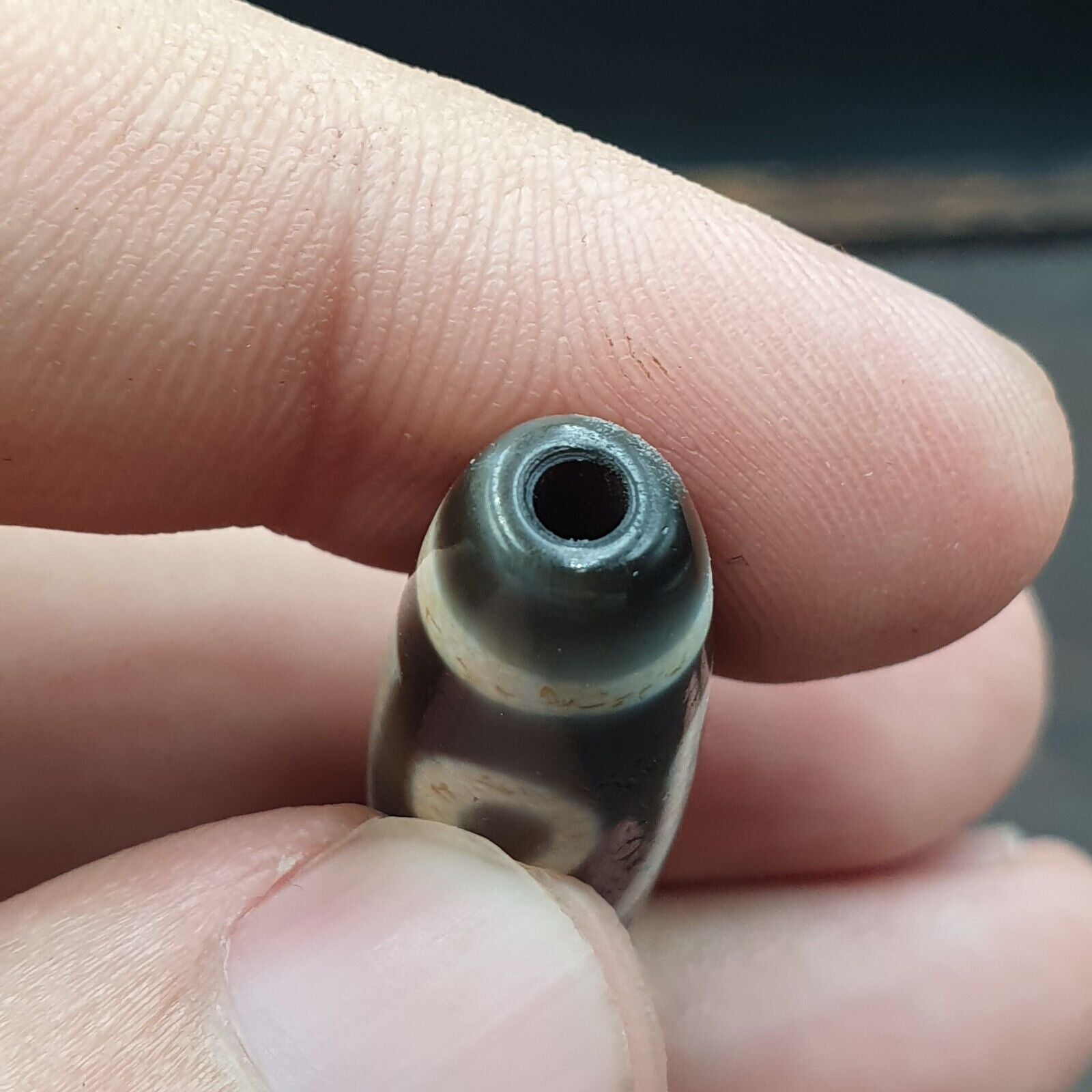 Tibetan Top old Gray Agate 2 EYE Symbolize dZi Bead Totem Pendant