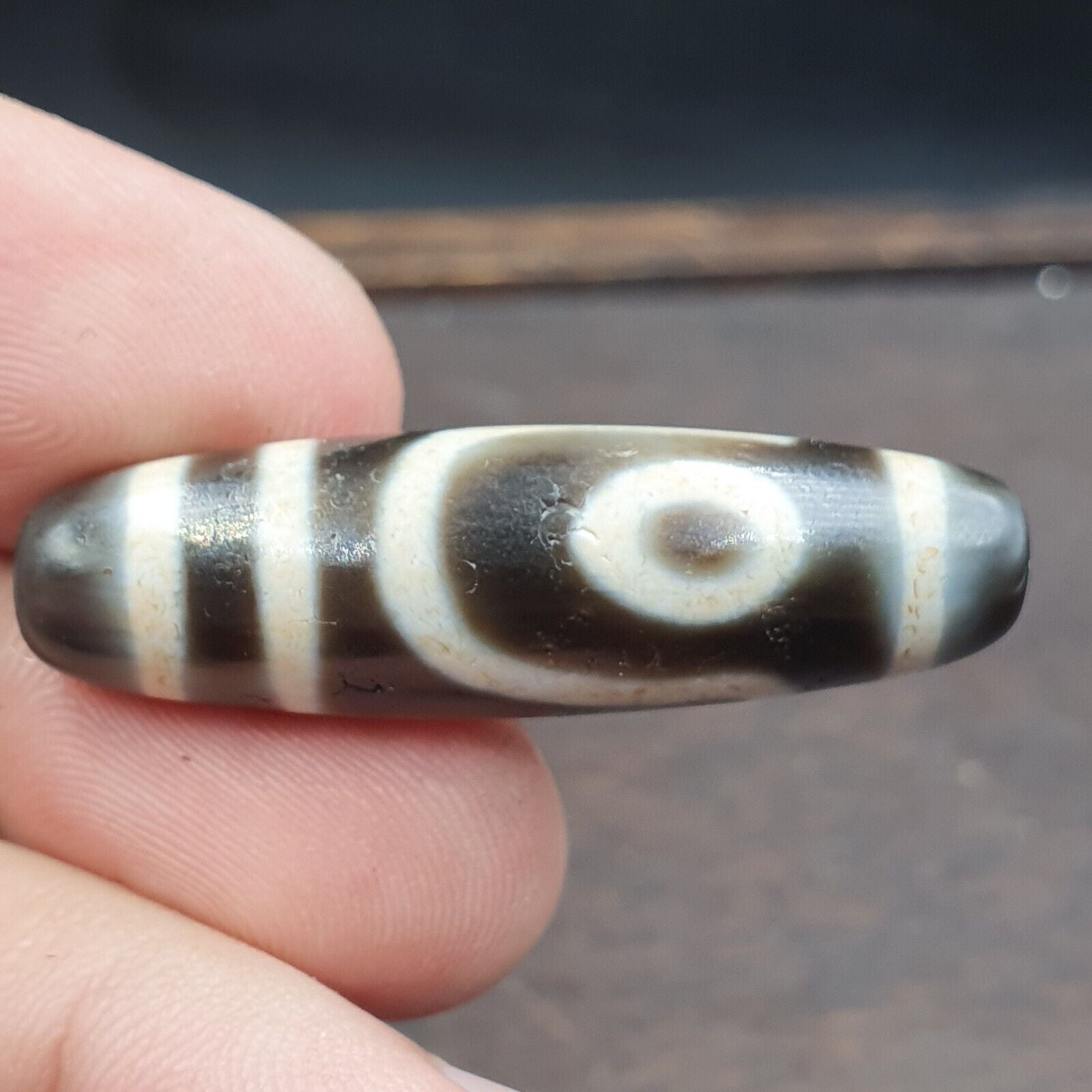 Tibetan Top old Gray Agate 2 EYE Symbolize dZi Bead Totem Pendant