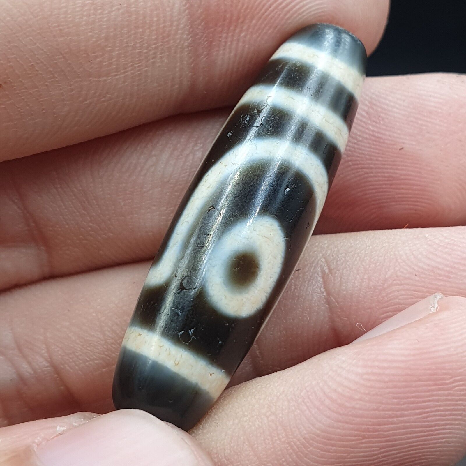 Tibetan Top old Gray Agate 2 EYE Symbolize dZi Bead Totem Pendant
