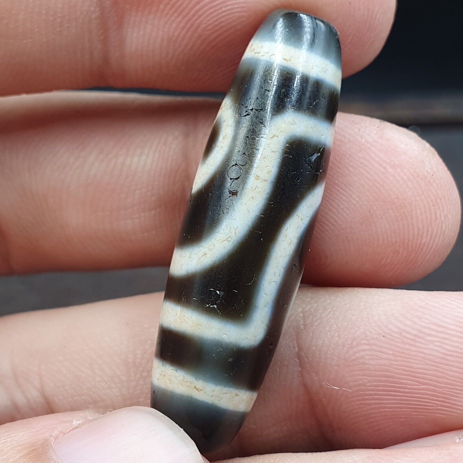 Tibetan Top old Gray Agate 2 EYE Symbolize dZi Bead Totem Pendant