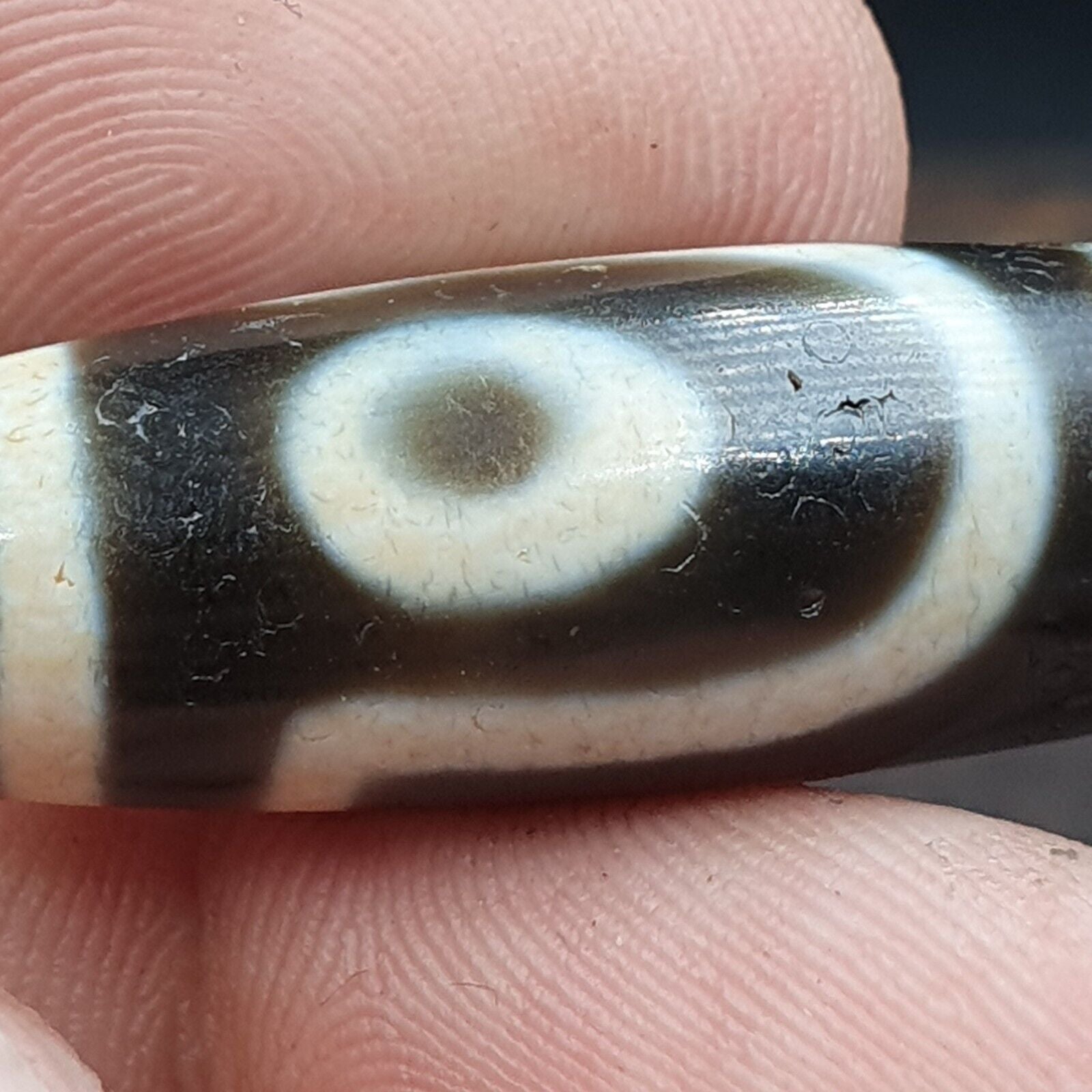 Tibetan Top old Gray Agate 2 EYE Symbolize dZi Bead Totem Pendant
