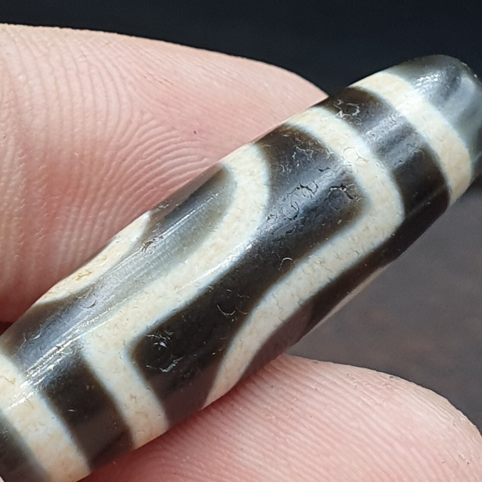 Tibetan Top old Gray Agate 2 EYE Symbolize dZi Bead Totem Pendant