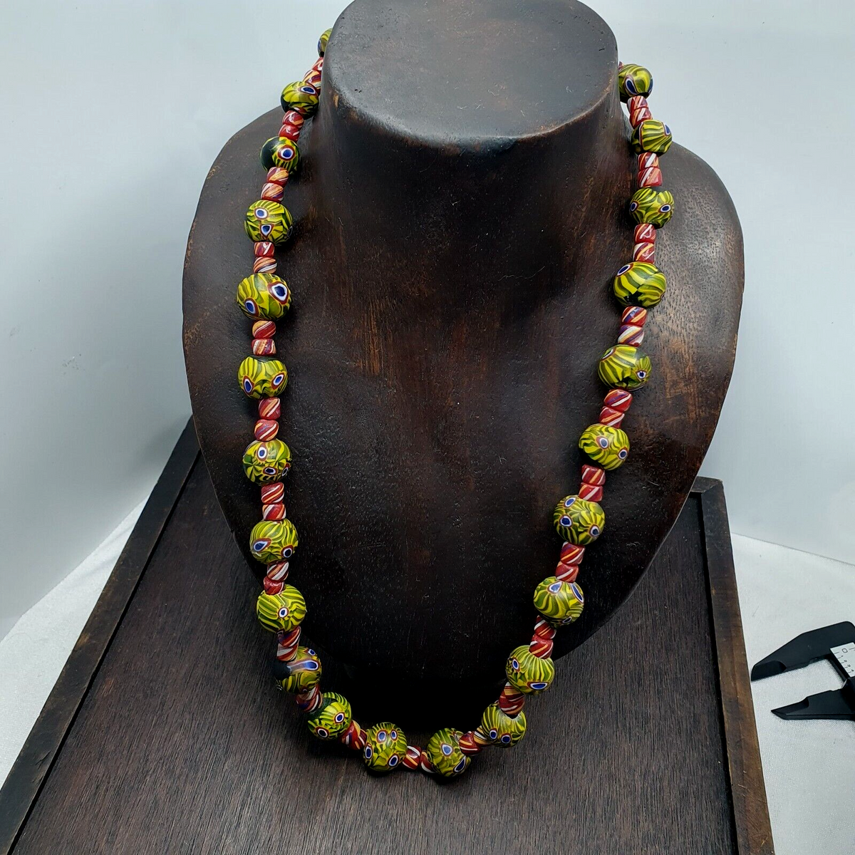 Vintage Roman Style Green Gabri Eyes And African red Glass Beads Necklace