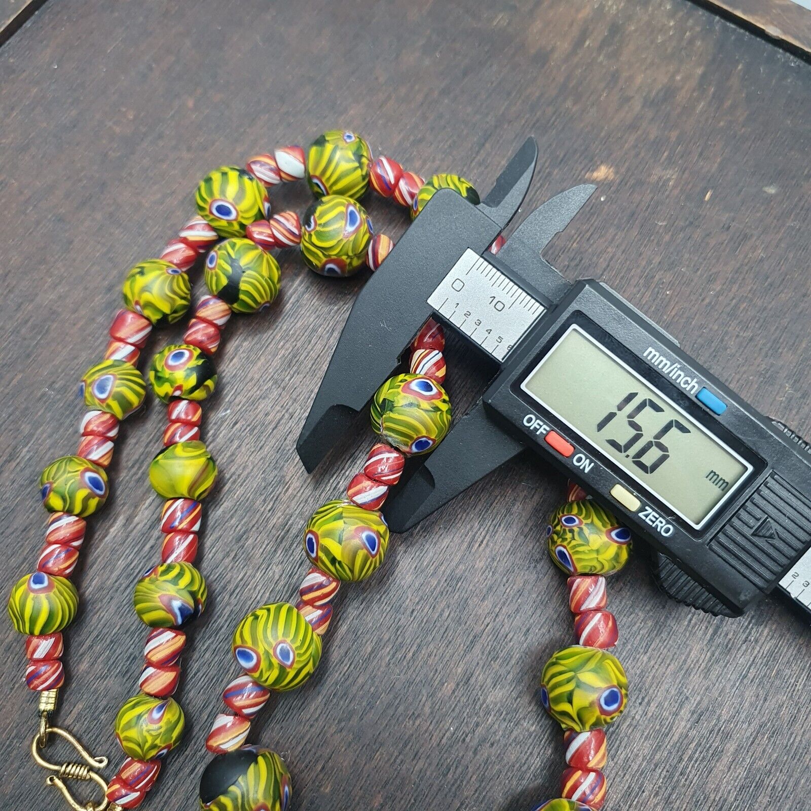 Vintage Roman Style Green Gabri Eyes And African red Glass Beads Necklace
