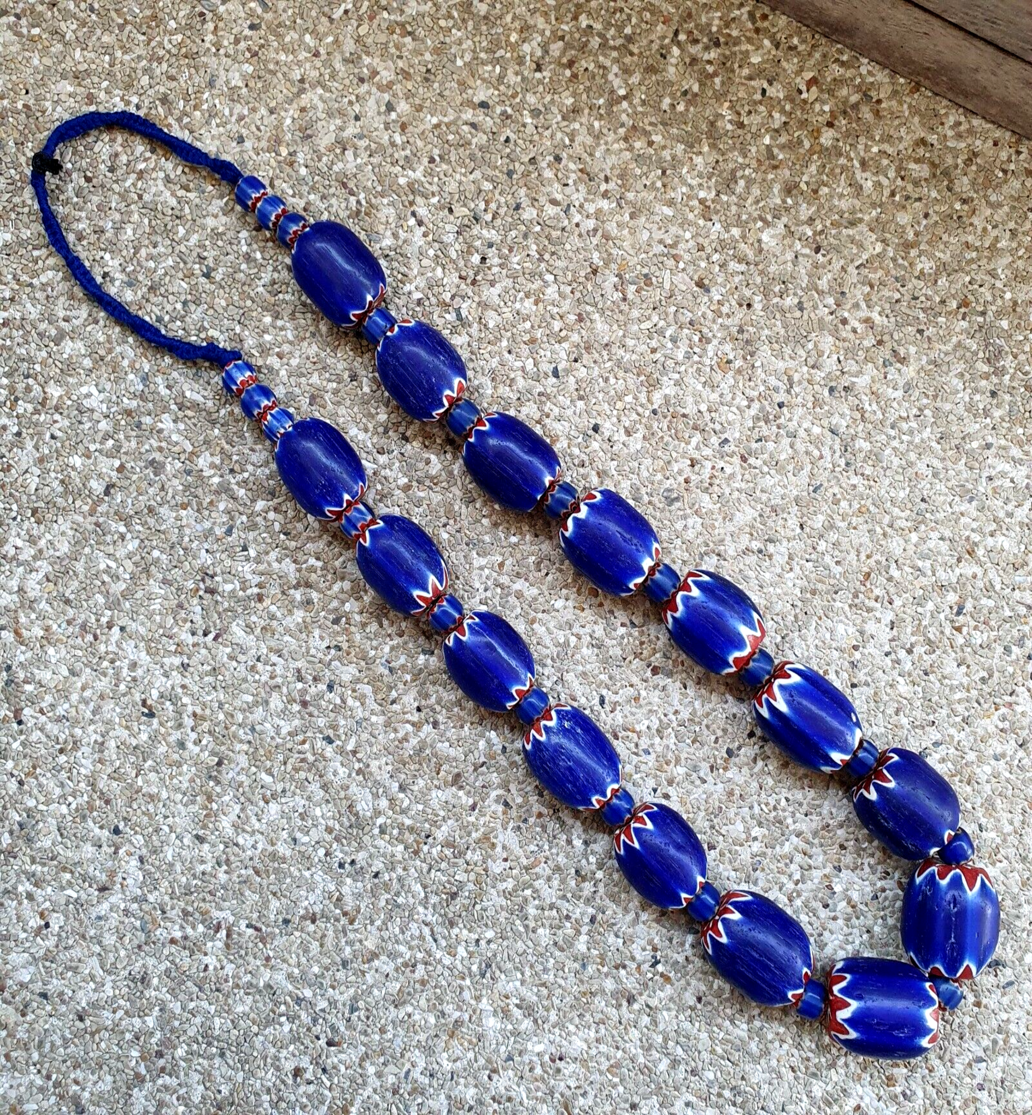 400 Grams Venetian style Blue Chevron Glass Beads Big Size Long Strand