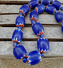 400 Grams Venetian style Blue Chevron Glass Beads Big Size Long Strand