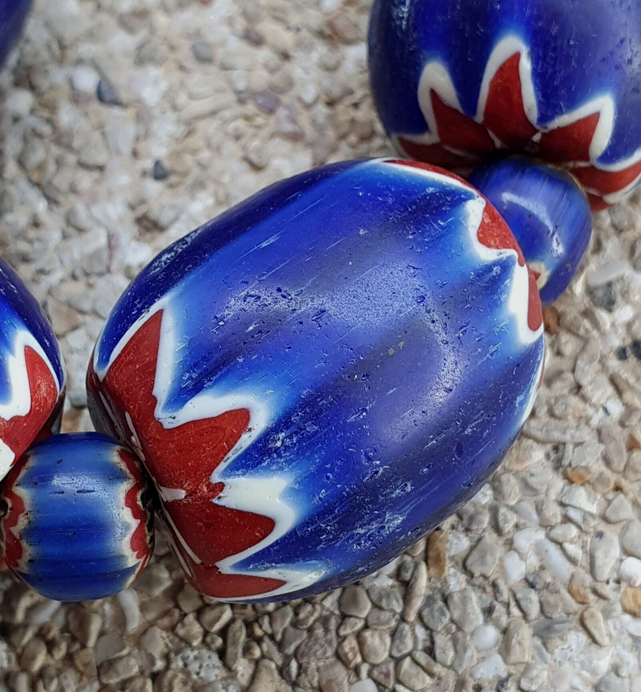 400 Grams Venetian style Blue Chevron Glass Beads Big Size Long Strand