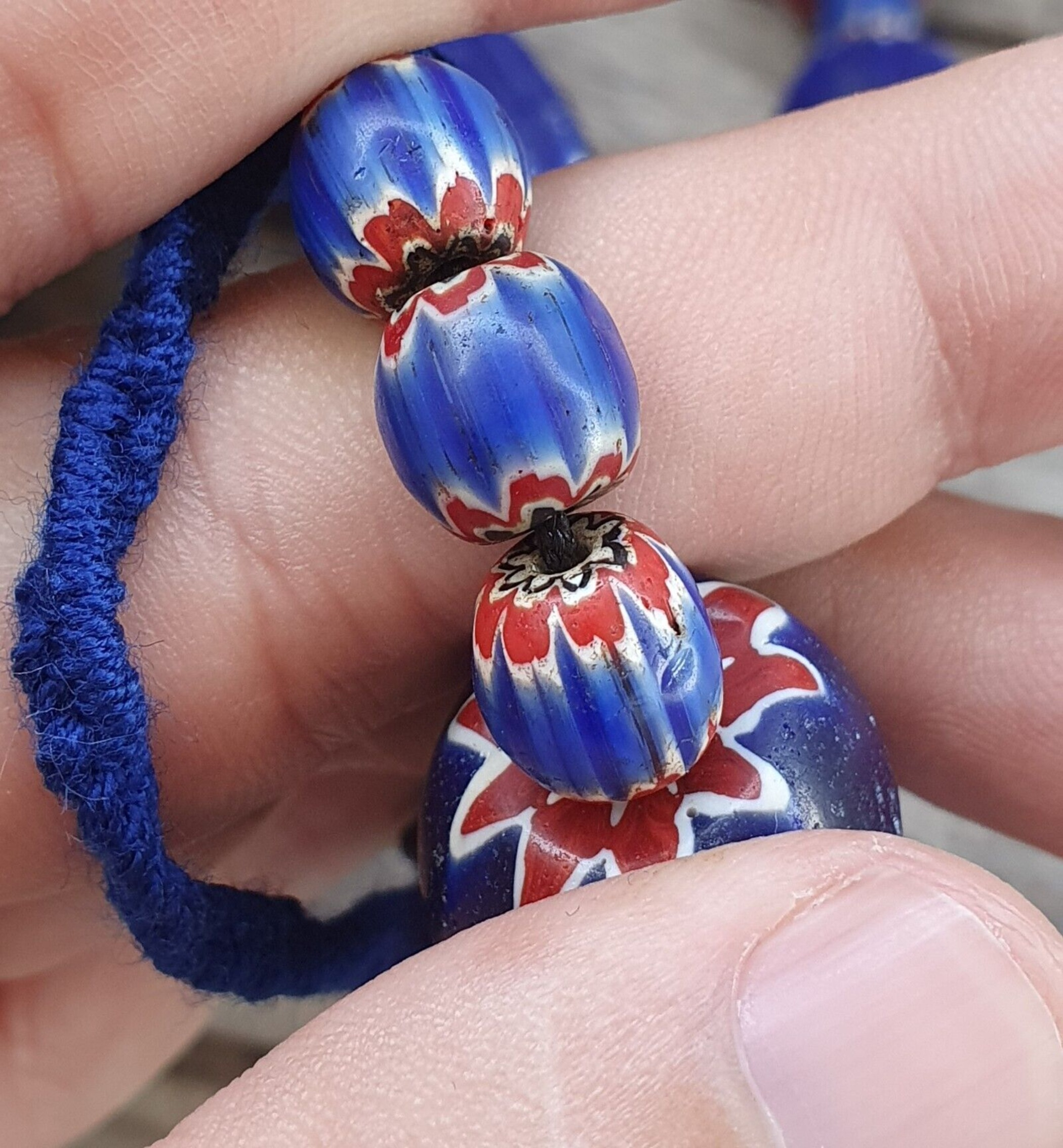 400 Grams Venetian style Blue Chevron Glass Beads Big Size Long Strand