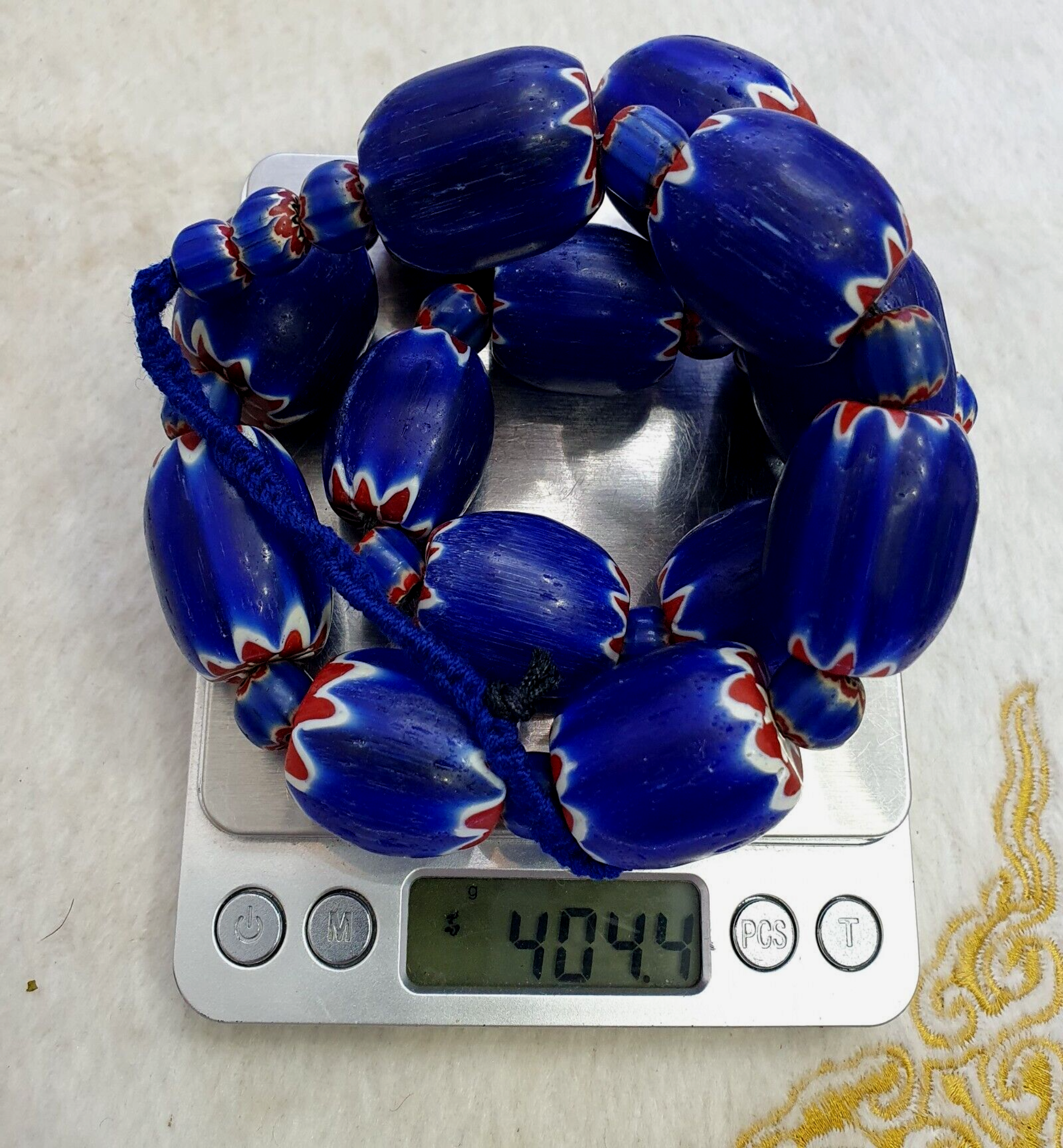 400 Grams Venetian style Blue Chevron Glass Beads Big Size Long Strand
