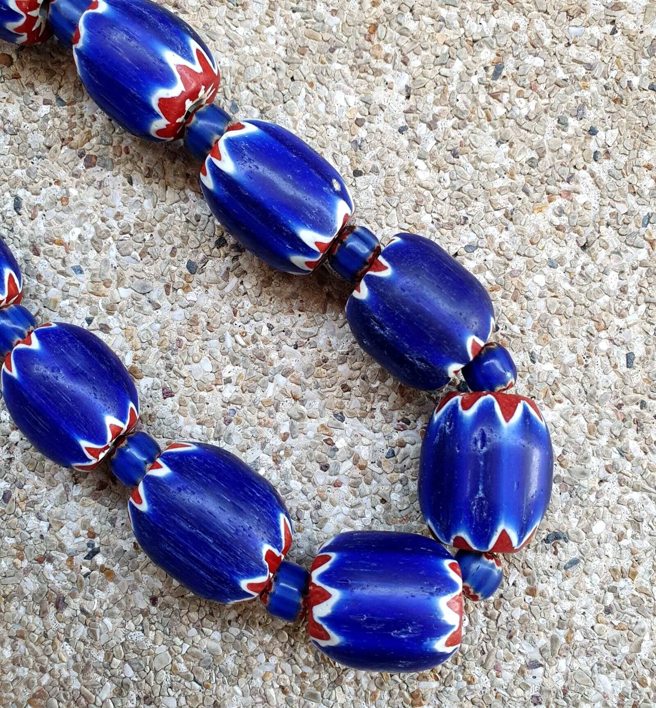 400 Grams Venetian style Blue Chevron Glass Beads Big Size Long Strand