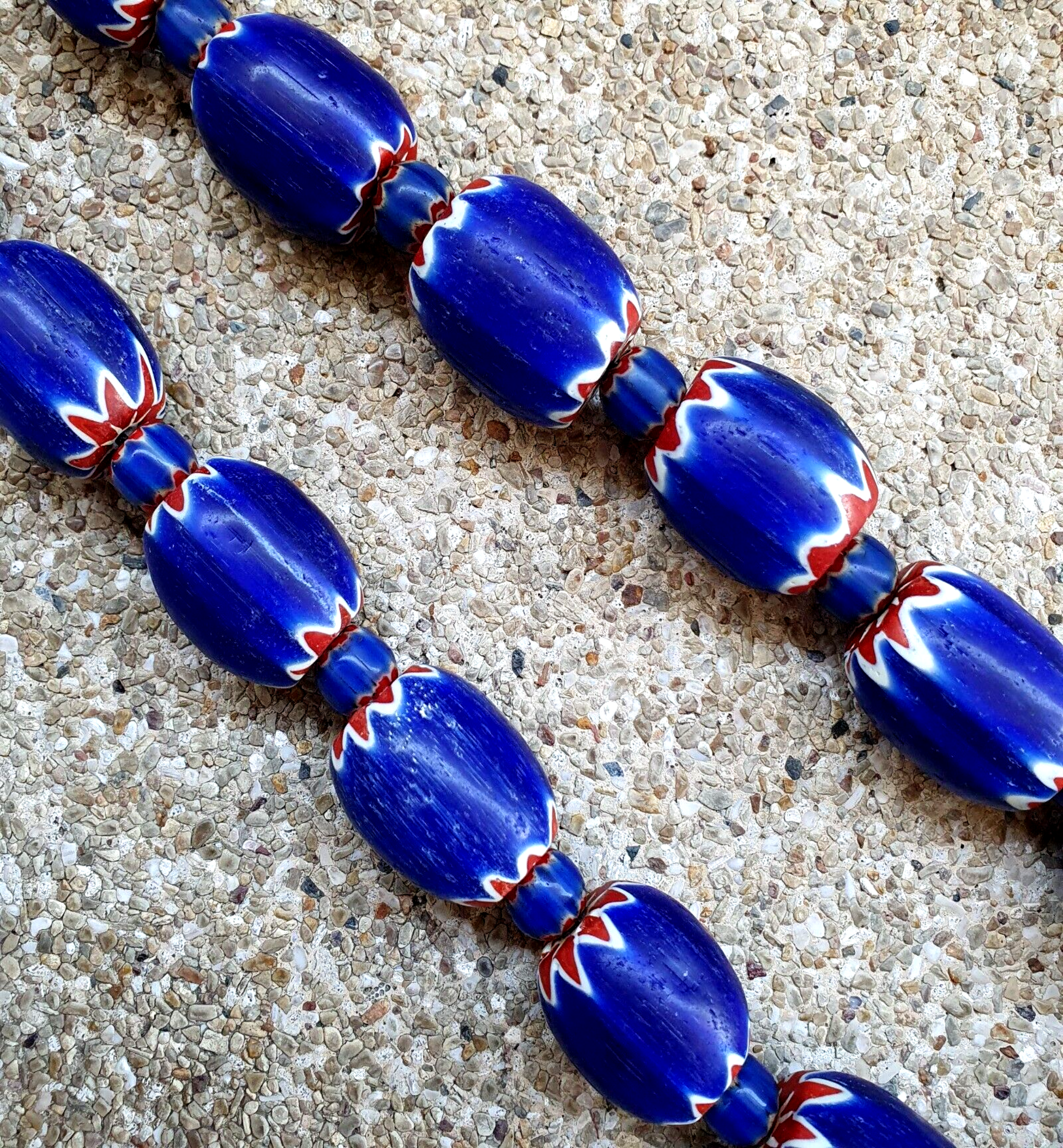 400 Grams Venetian style Blue Chevron Glass Beads Big Size Long Strand