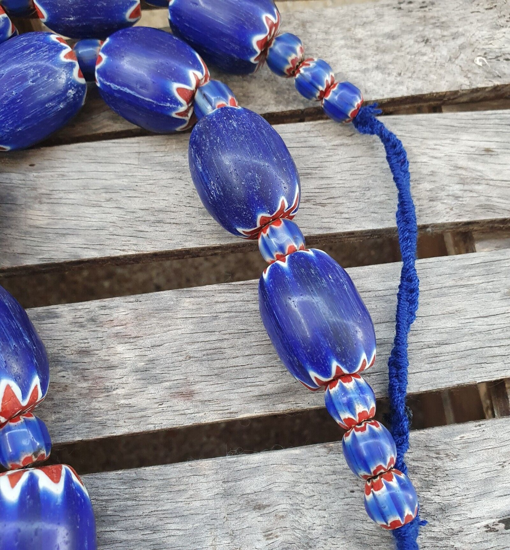 400 Grams Venetian style Blue Chevron Glass Beads Big Size Long Strand