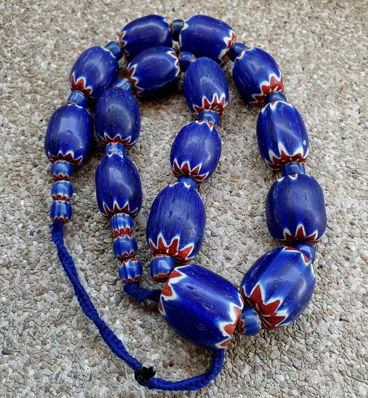 400 Grams Venetian style Blue Chevron Glass Beads Big Size Long Strand