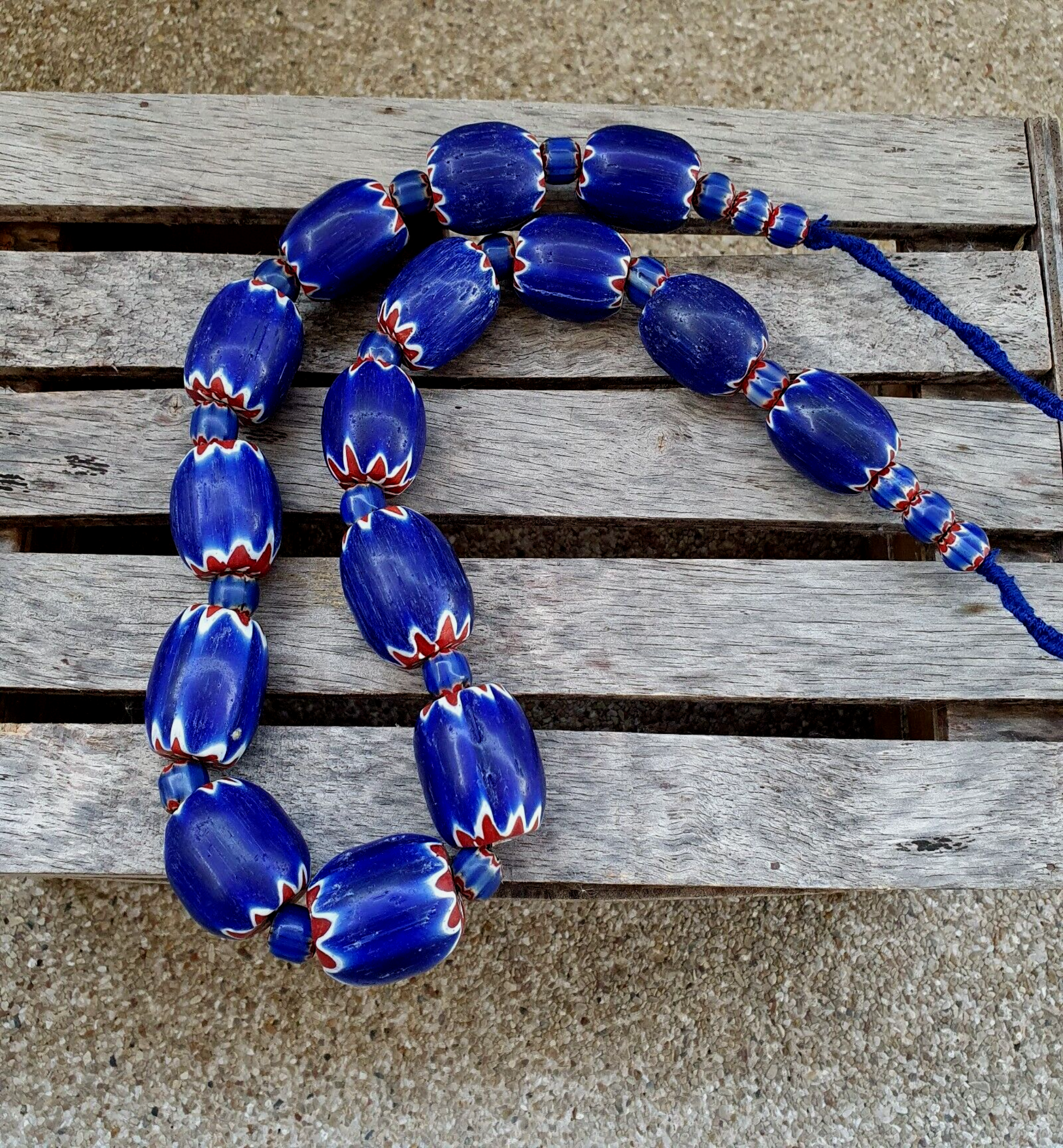 400 Grams Venetian style Blue Chevron Glass Beads Big Size Long Strand