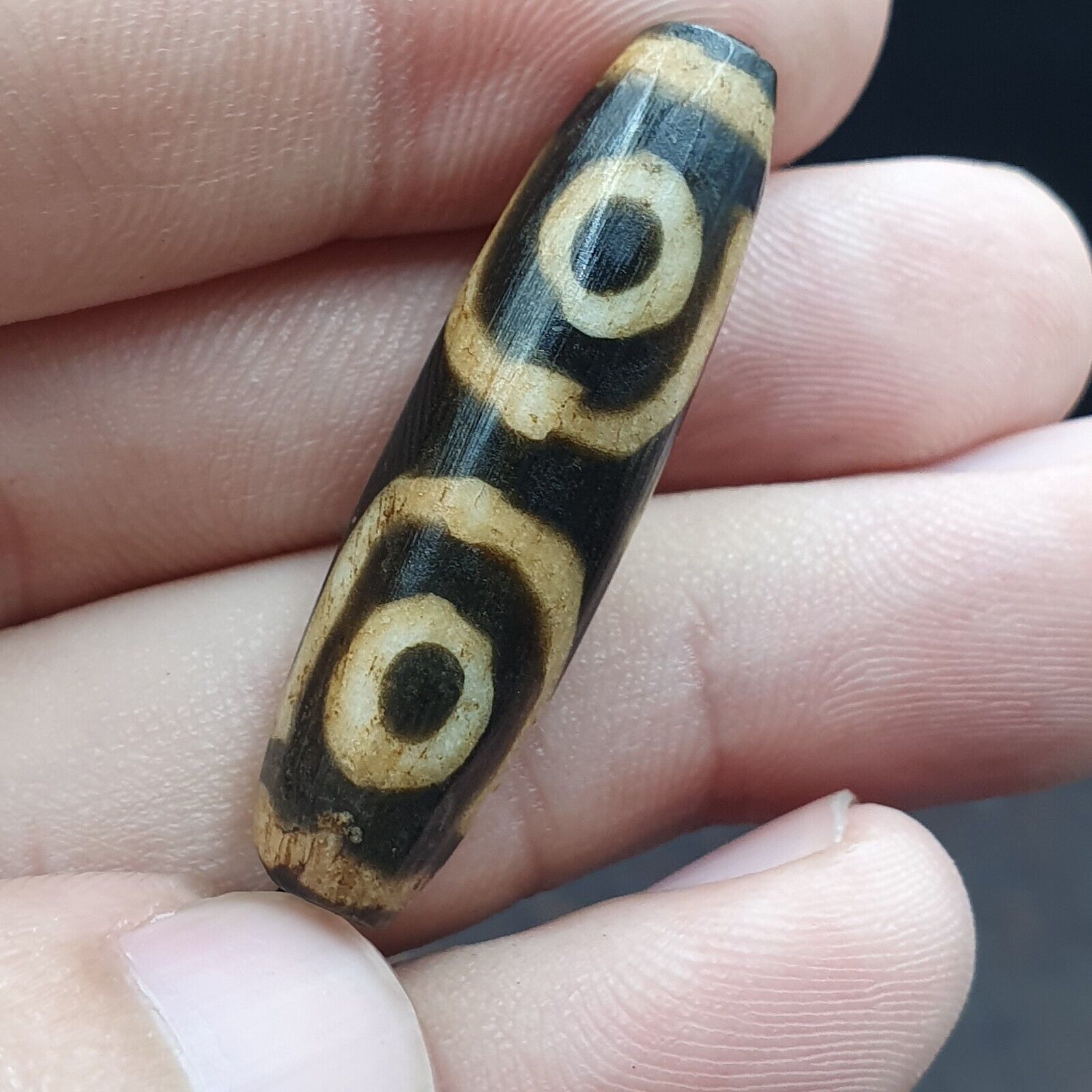 Mystic Rare old pumtek Pyu, shaman ''DZI 3 Eyes'' bead Silky patina Amulet