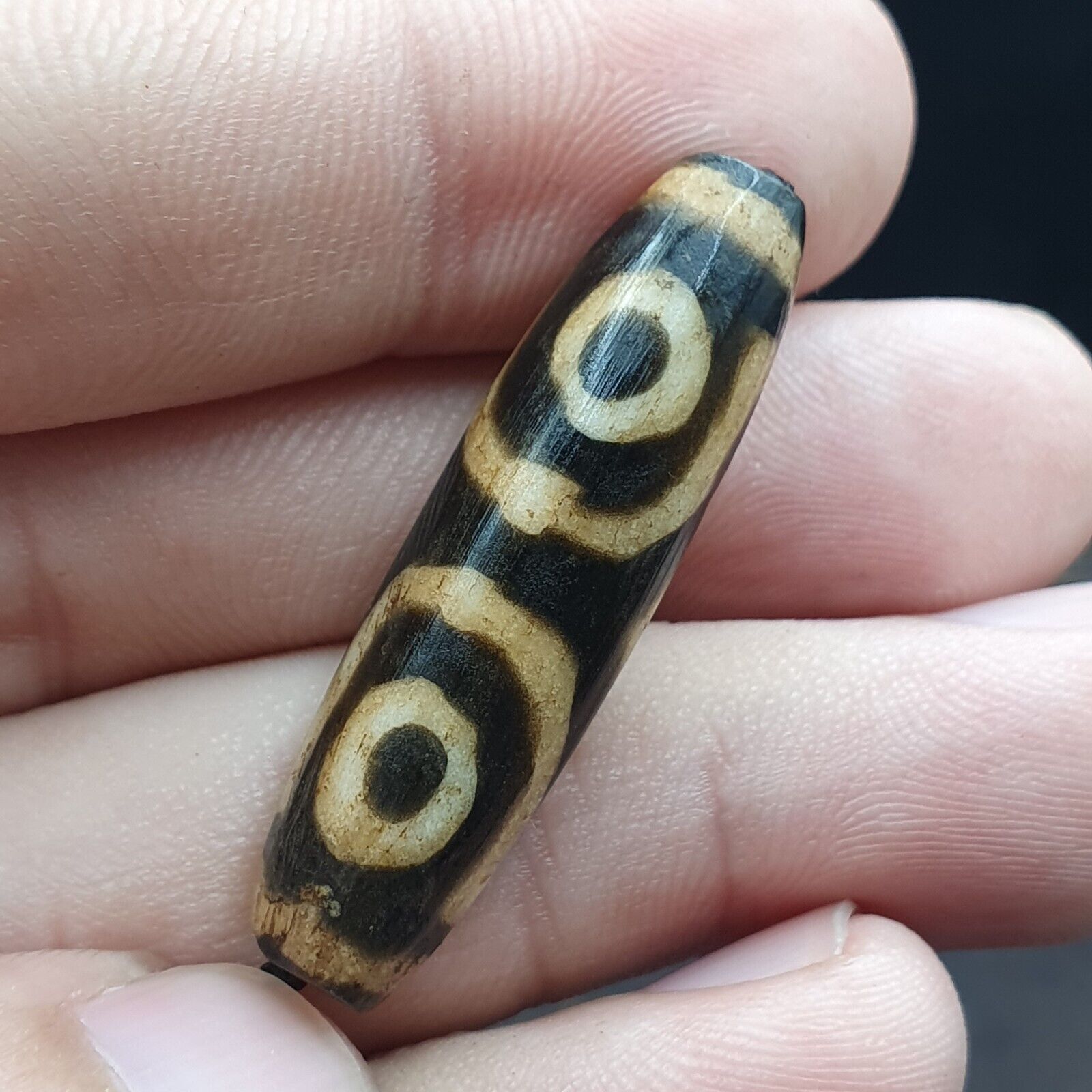 Mystic Rare old pumtek Pyu, shaman ''DZI 3 Eyes'' bead Silky patina Amulet