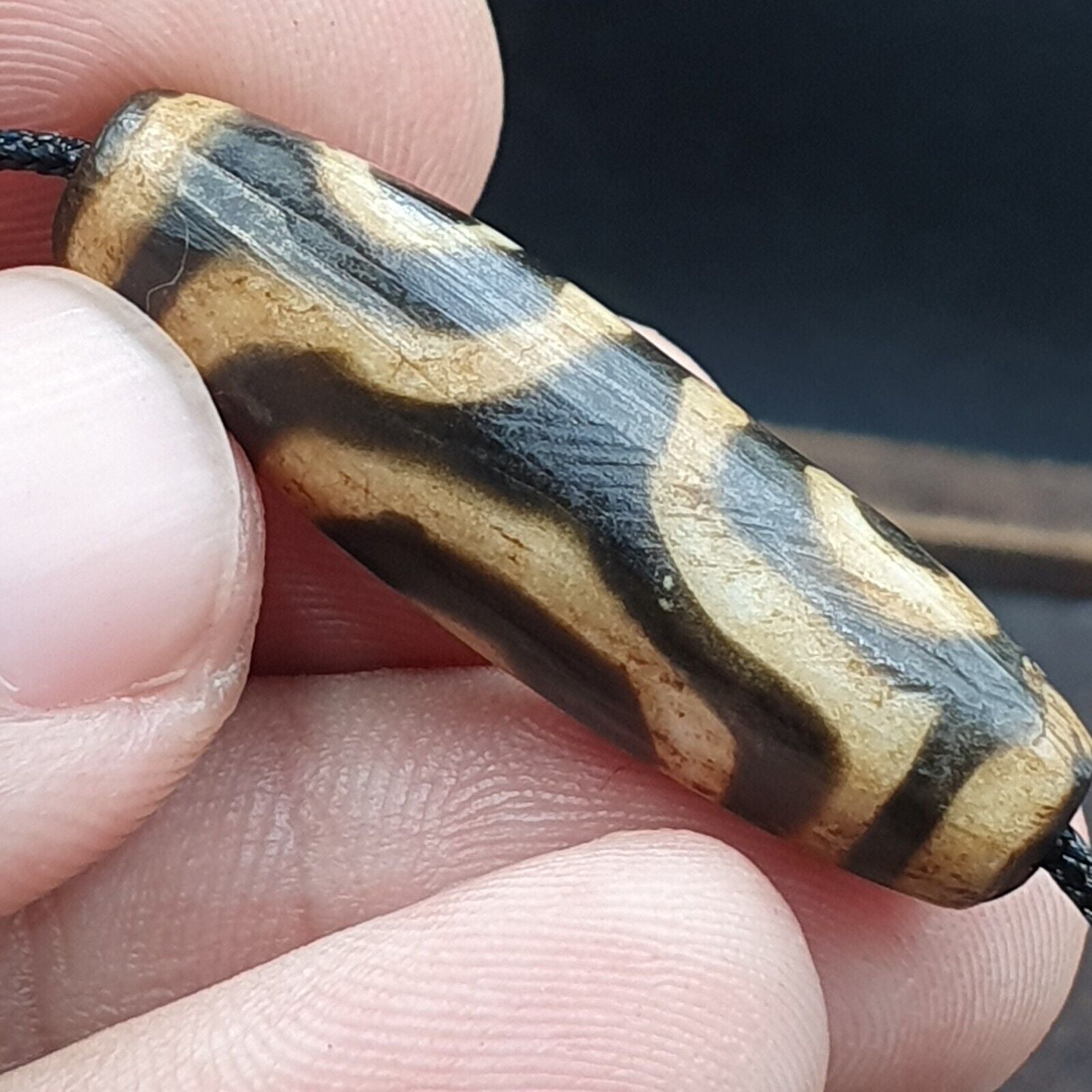 Mystic Rare old pumtek Pyu, shaman ''DZI 3 Eyes'' bead Silky patina Amulet