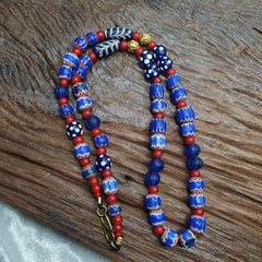 Venetian Style Mix beads whiteheart, Chevron,feather,Skunk Beads necklace