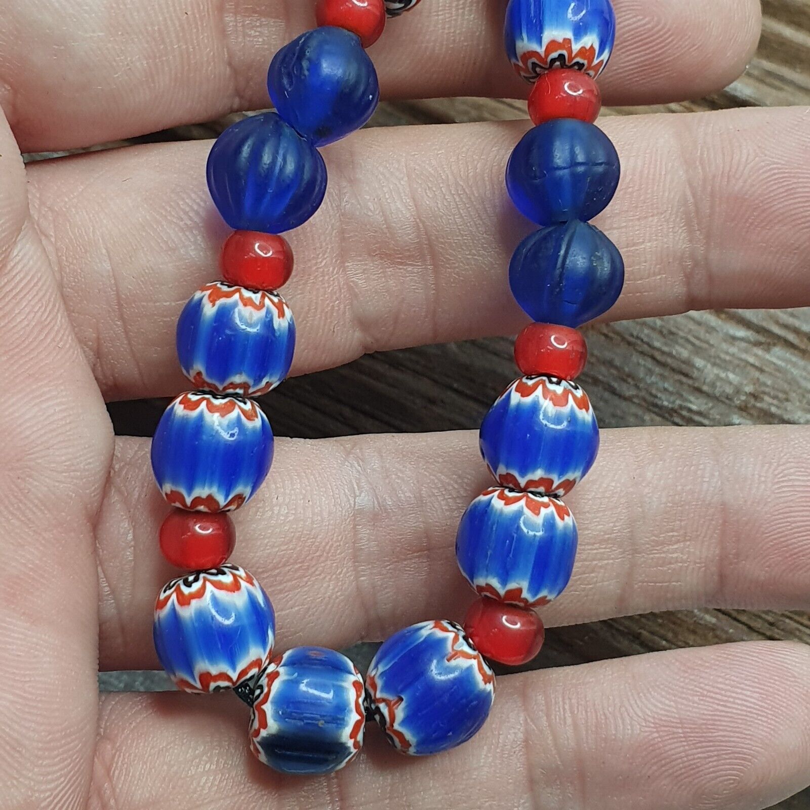 Venetian Style Mix beads whiteheart, Chevron,feather,Skunk Beads necklace