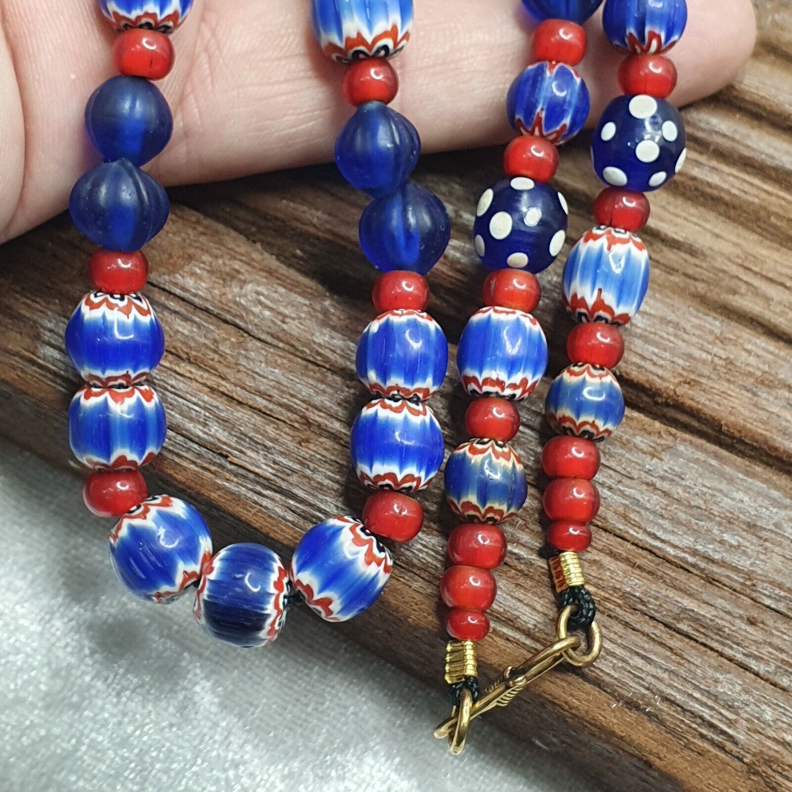 Venetian Style Mix beads whiteheart, Chevron,feather,Skunk Beads necklace